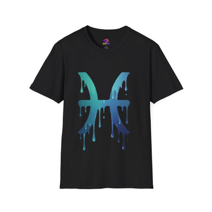 Pisces Drip Zodiac T-Shirt — Blue Gradient Astrological Tee