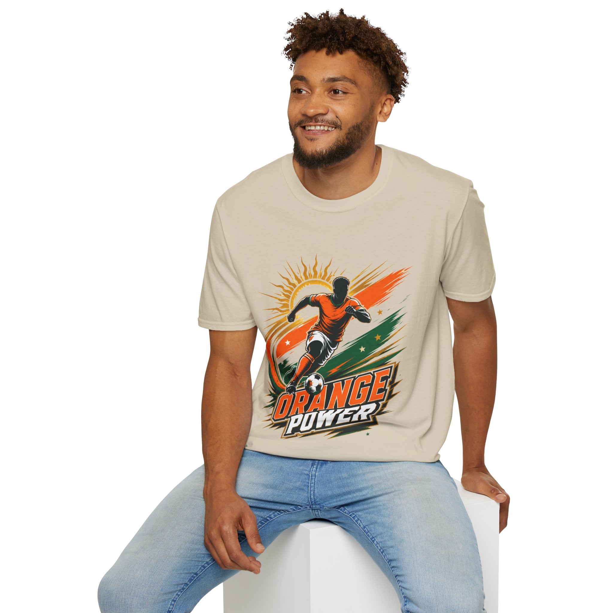 Côte d'Ivoire Orange Power Soccer T-Shirt — Dynamic Player Graphic Tee