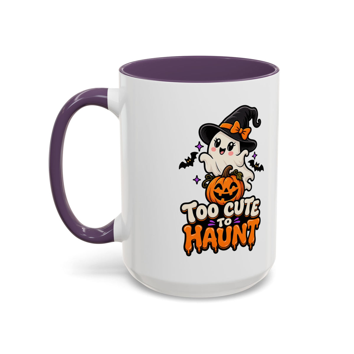 Halloween Coffee Mug - 'Too Cute to Haunt' Ghost Pumpkin Accent Mug