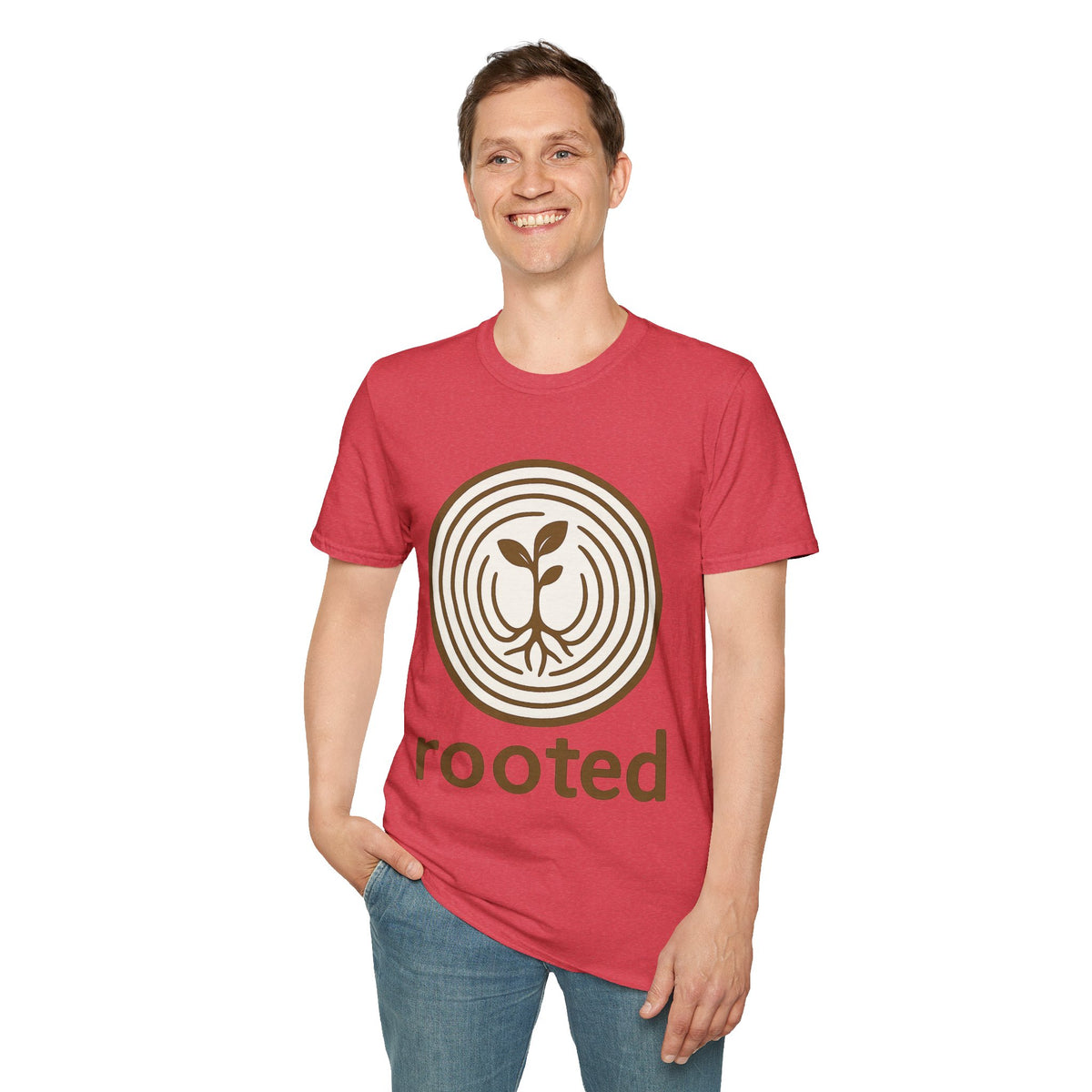 "Rooted" Retro Tree Ring Sapling Tee - Minimalist Earthy Growth Nature White T-Shirt - Trending Now - September 2026