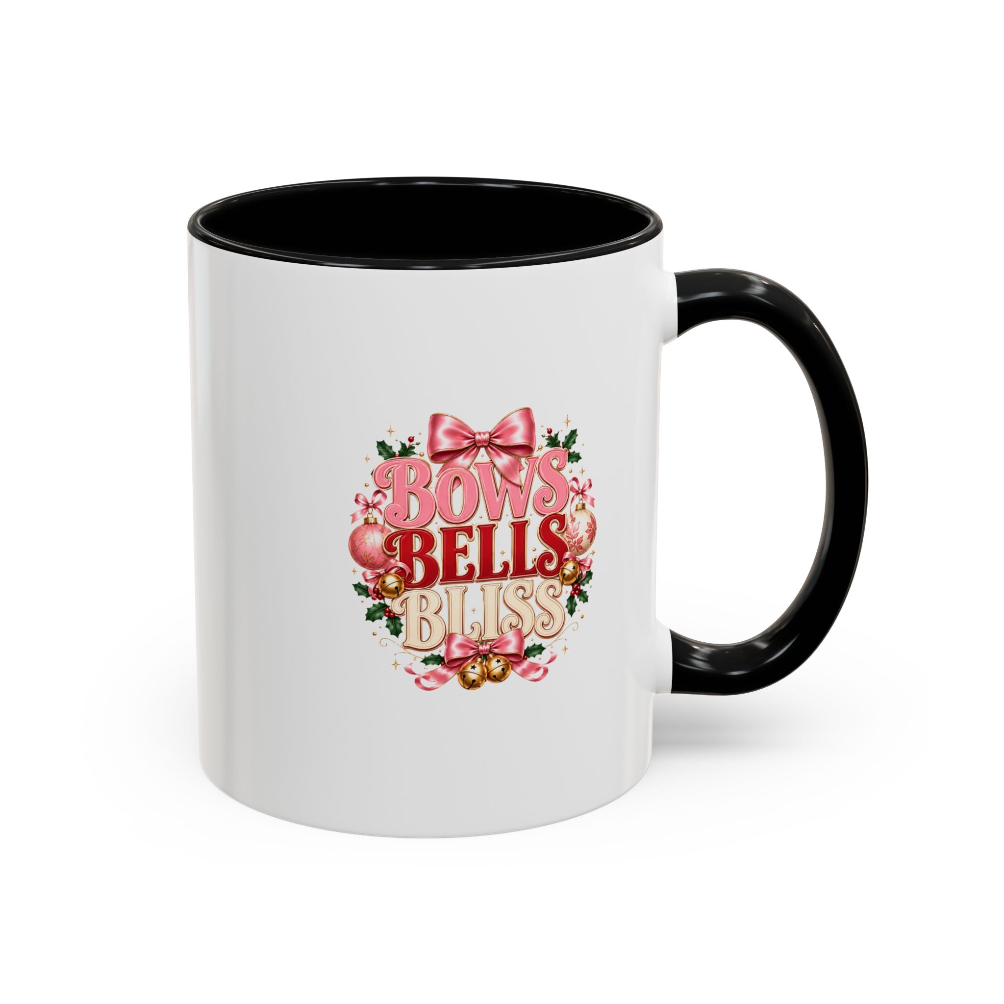 Bows Bells Bliss Holiday Accent Coffee Mug — Festive Pink Christmas Design