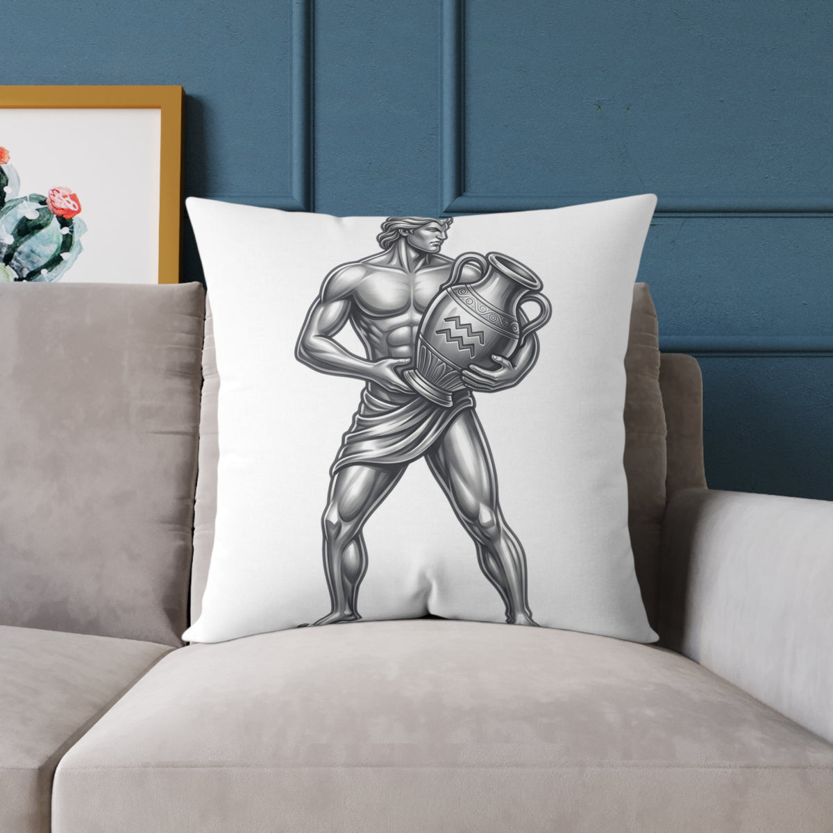 Aquarius Zodiac Pillow — Silver Water-Bearer Decorative Square Throw Pillow