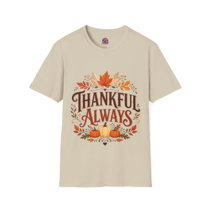 Thankful Always T-Shirt — Autumn Leaves & Pumpkins Thanksgiving Tee
