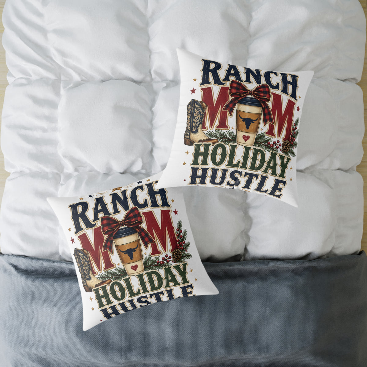 Ranch Mom Holiday Hustle Modern Day Christmas Square Pillow