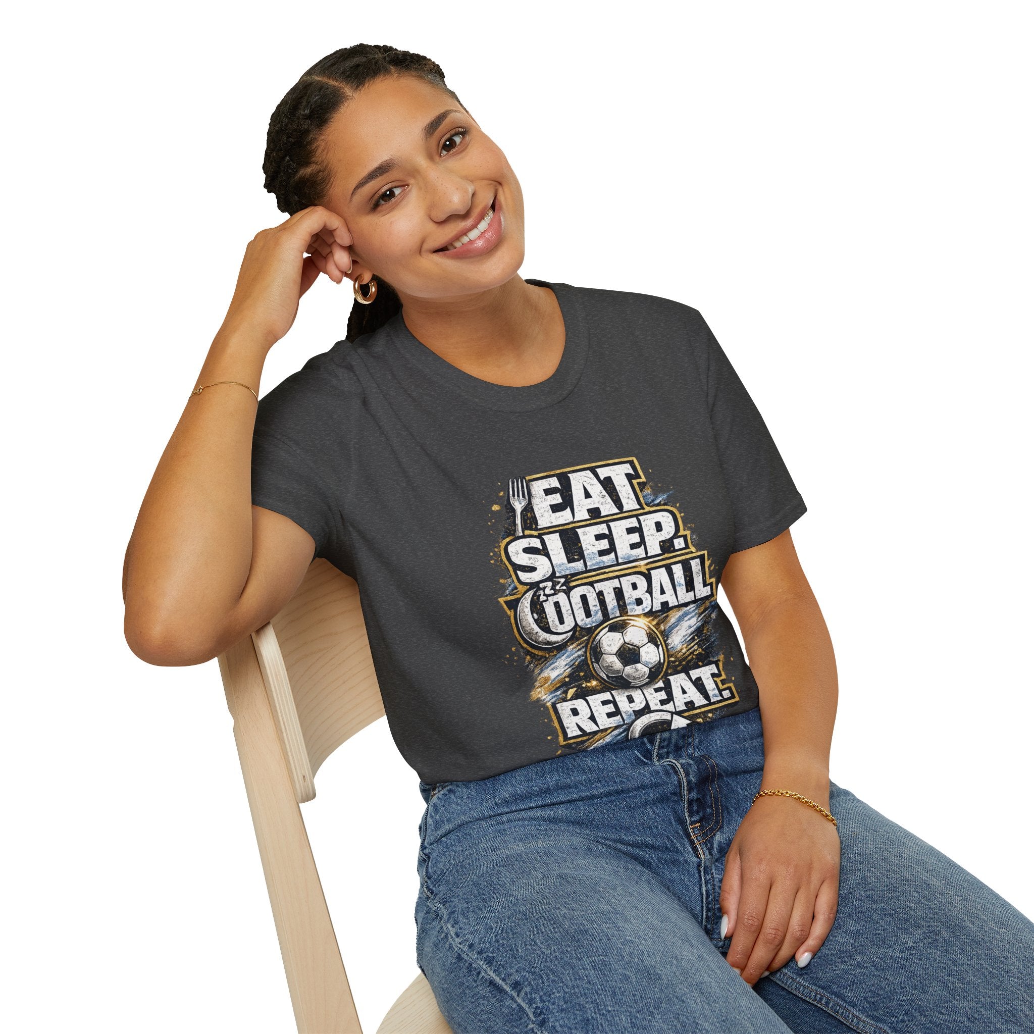 Football 'Eat Sleep Football Repeat' T-Shirt — Vintage Soccer Fan Tee