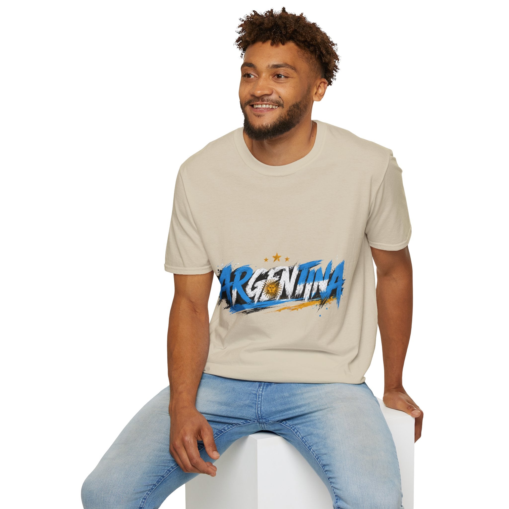 Argentina Graffiti T-Shirt — Soccer Fan Tee with Three Stars & Sun Emblem