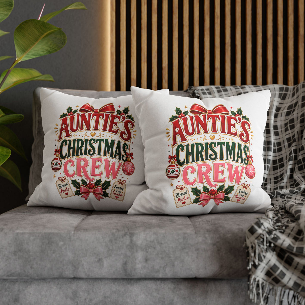 Auntie's Christmas Crew Pillowcase — Festive Holiday Decorative Throw Pillow