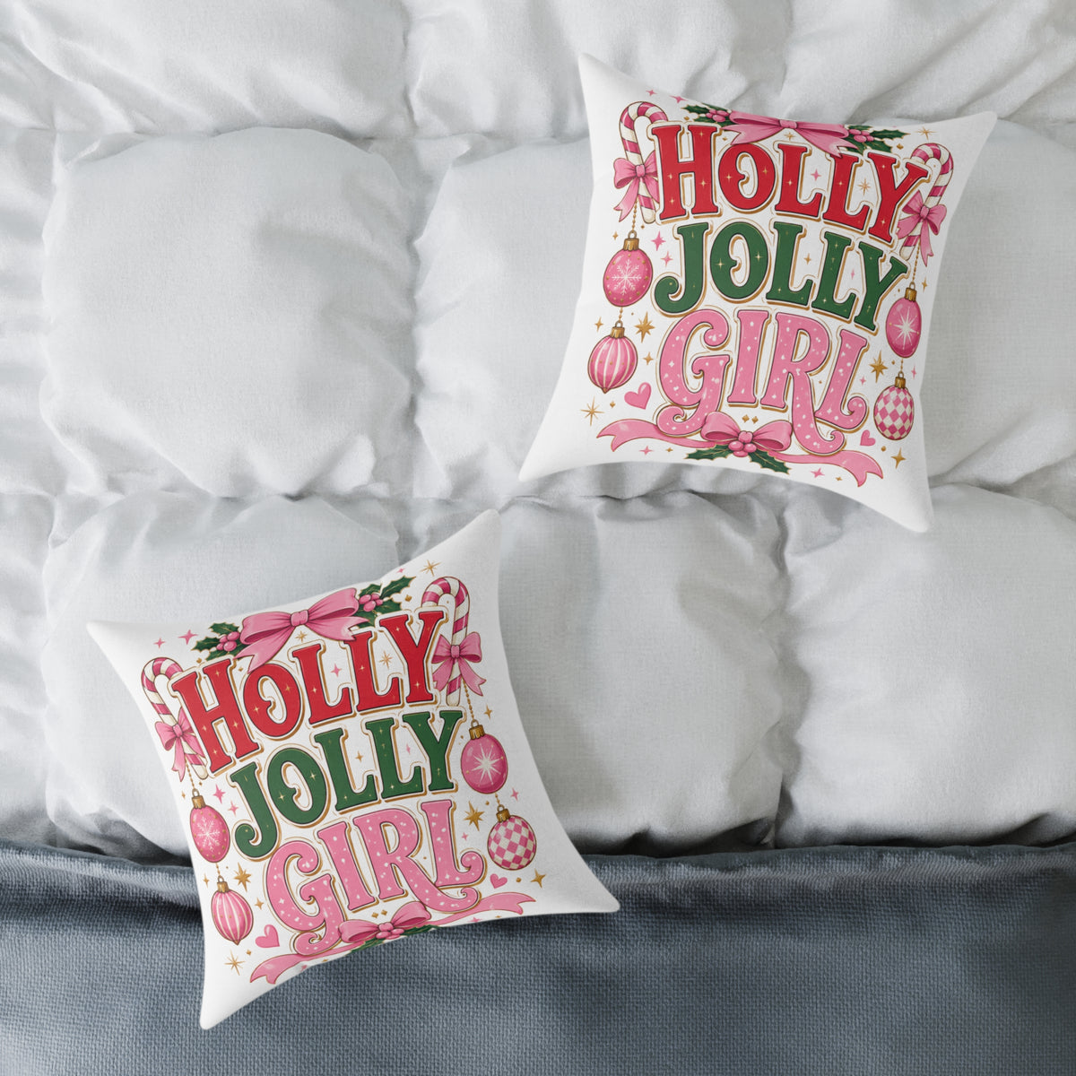 Christmas Holly Jolly Girl Holiday Pillow