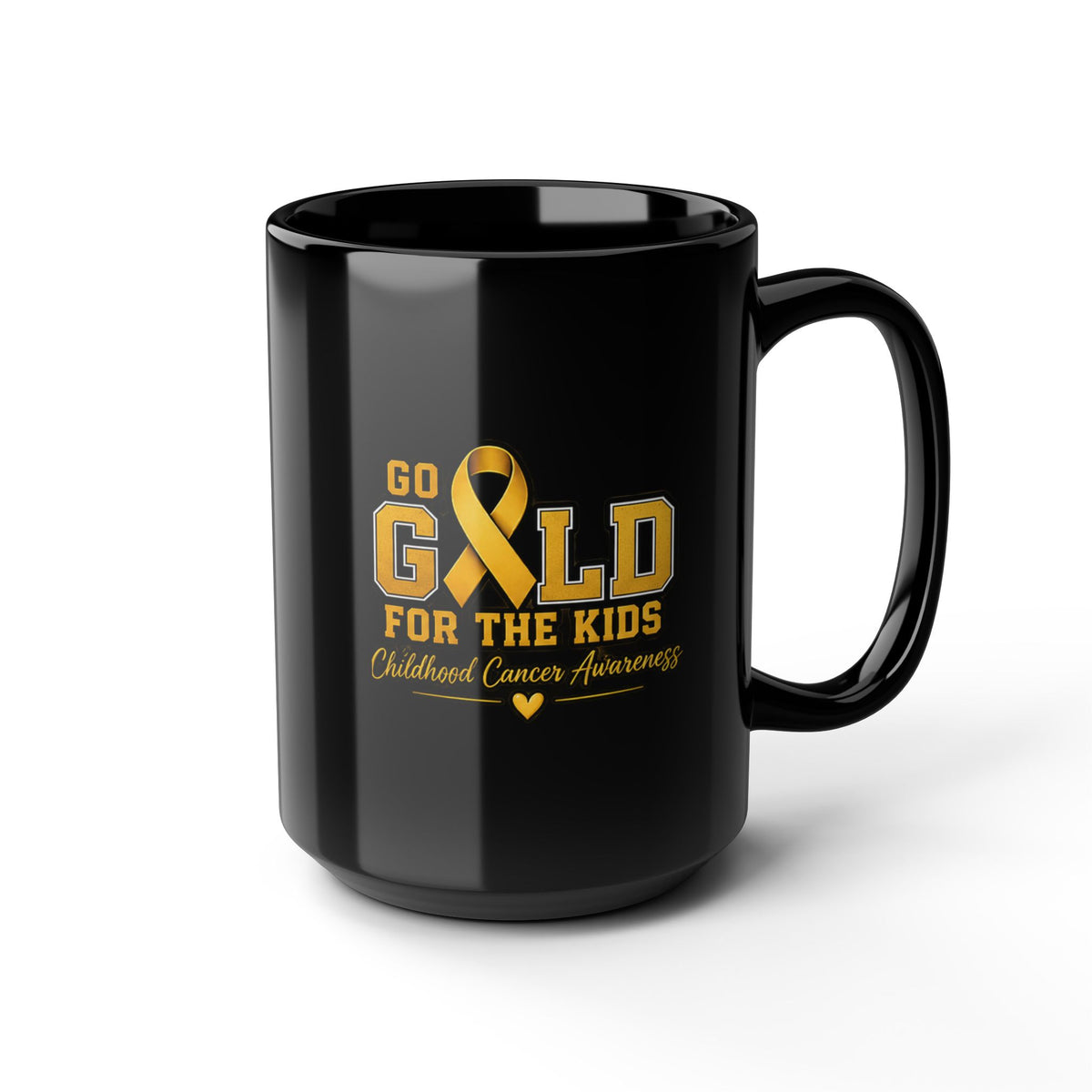 Go Gold for the Kids Black Mug — Childhood Cancer Awareness (11oz, 15oz)
