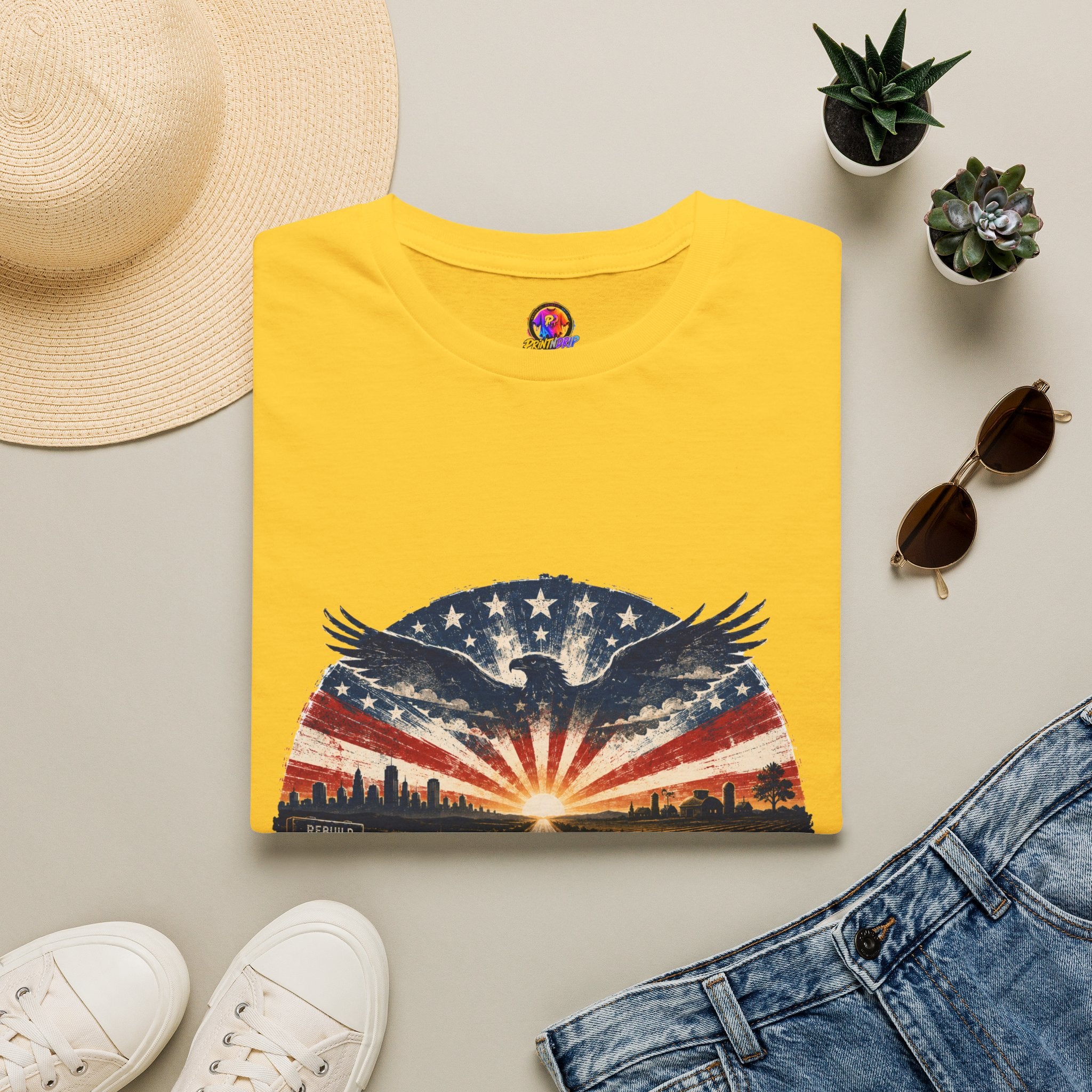 Patriotic Eagle T-Shirt — United States Skyline Vintage Flag Design