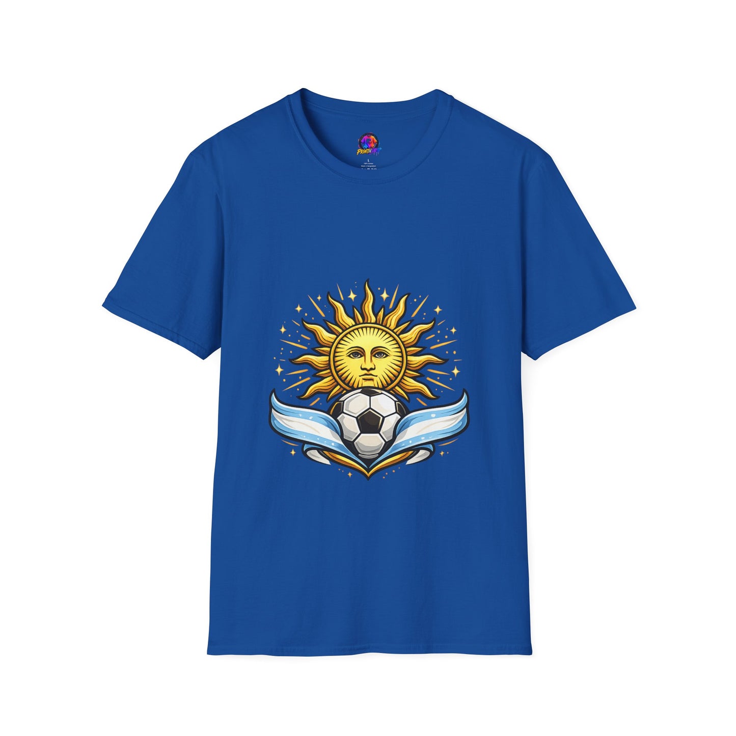 Argentina Sun Face Soccer T-Shirt — Retro Celestial Football Tee