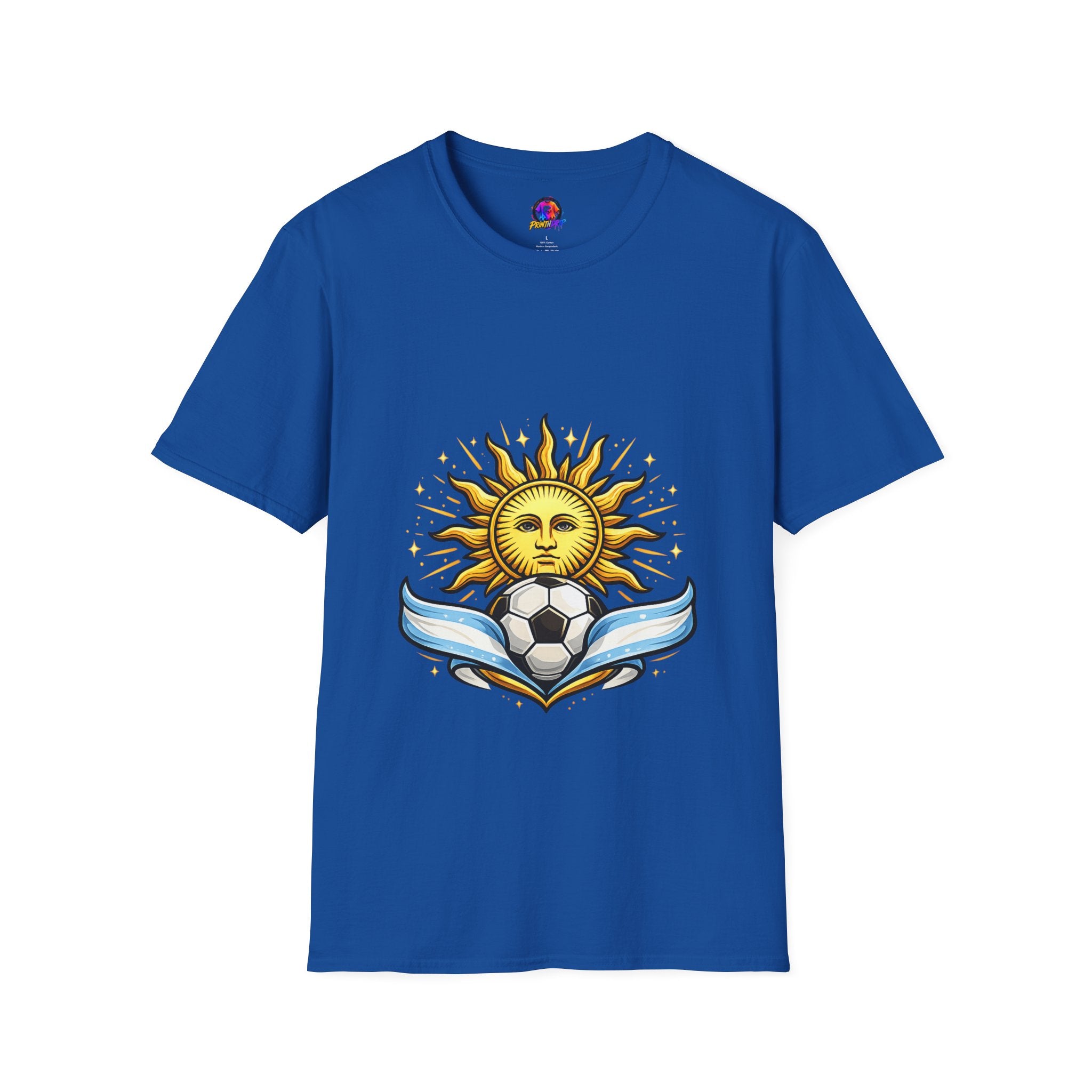 Argentina Sun Face Soccer T-Shirt — Retro Celestial Football Tee