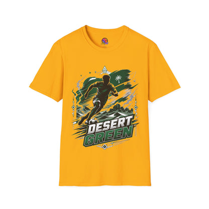 Saudi Arabia Desert Green Soccer T-Shirt — Silhouette Player Graphic