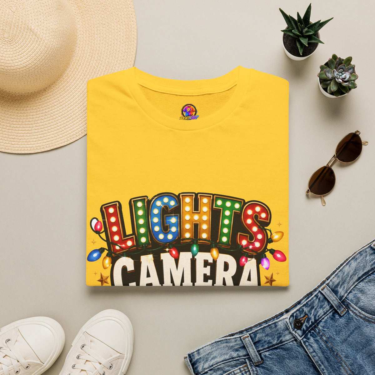Lights Camera Christmas T-Shirt — Retro Marquee Holiday Tee