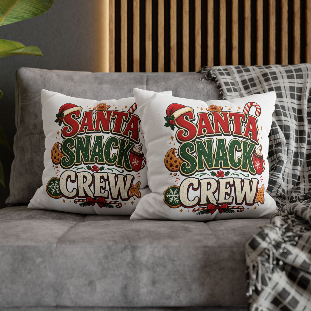 Christmas Santa Snack Crew Pillowcase — Christmas Holiday Decorative Throw Pillow Cover