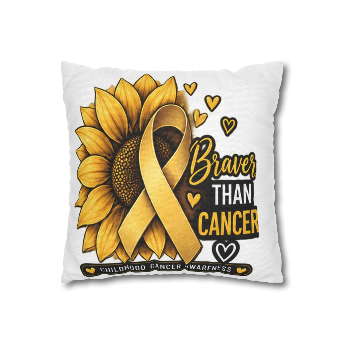 Childhood Cancer Brave Than Cancer Sunflower Ribbon Square Pillowcase