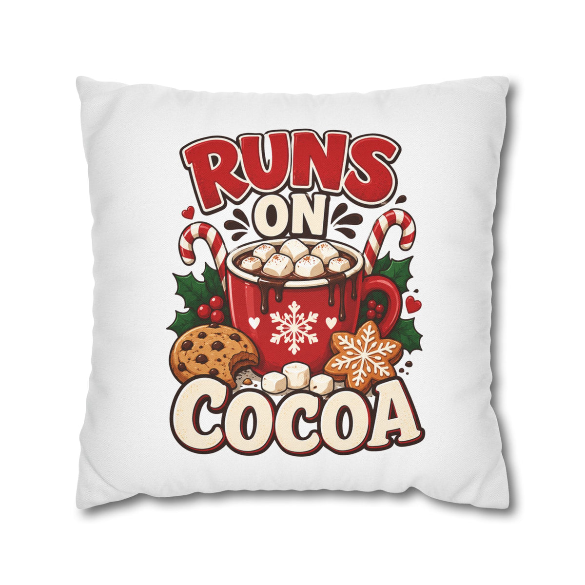 Christmas Runs on Cocoa Decorative Pillowcase — Hot Chocolate Holiday Throw Pillow