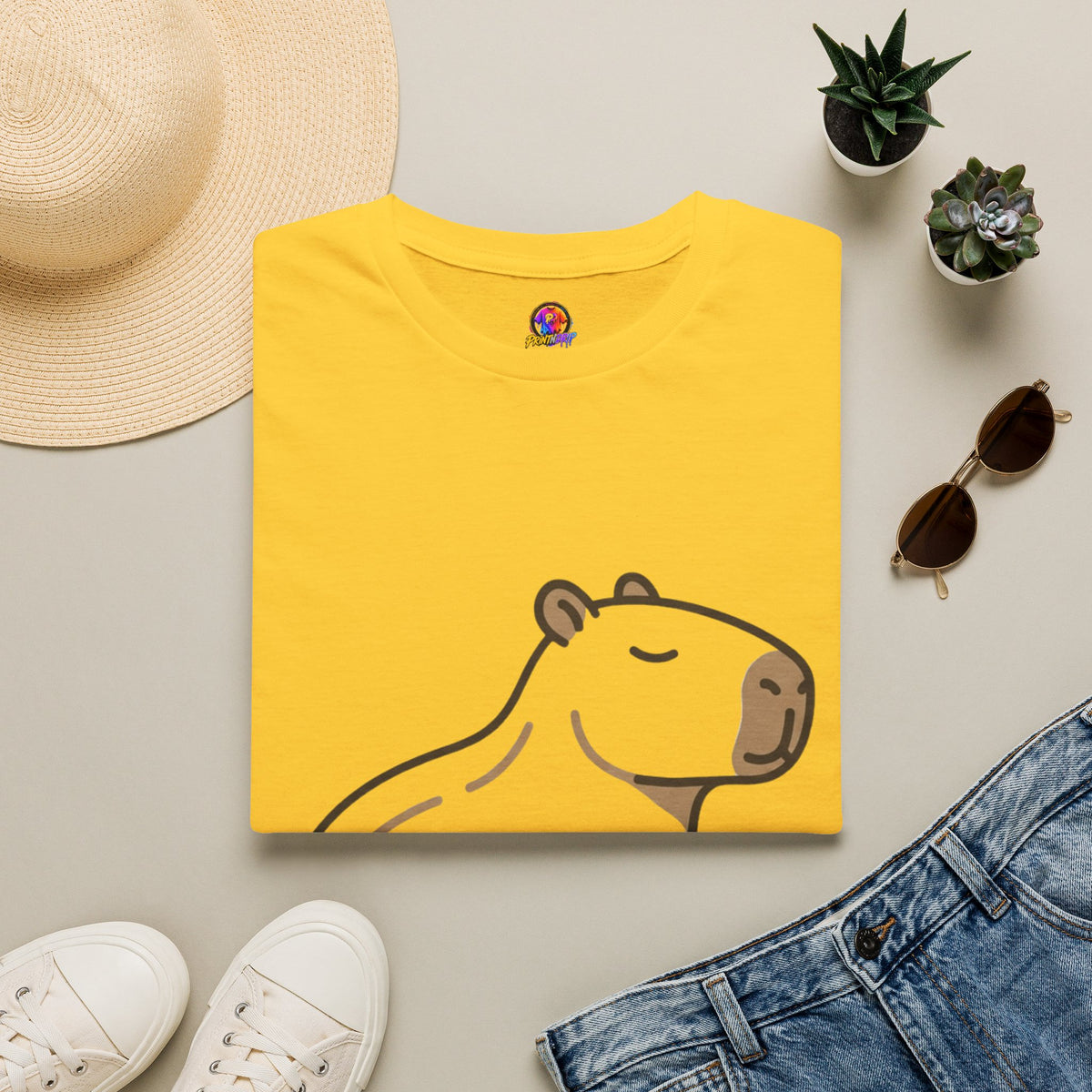 Cute Relaxed Capybara T-Shirt — Minimal Cartoon Capybara Graphic Tee