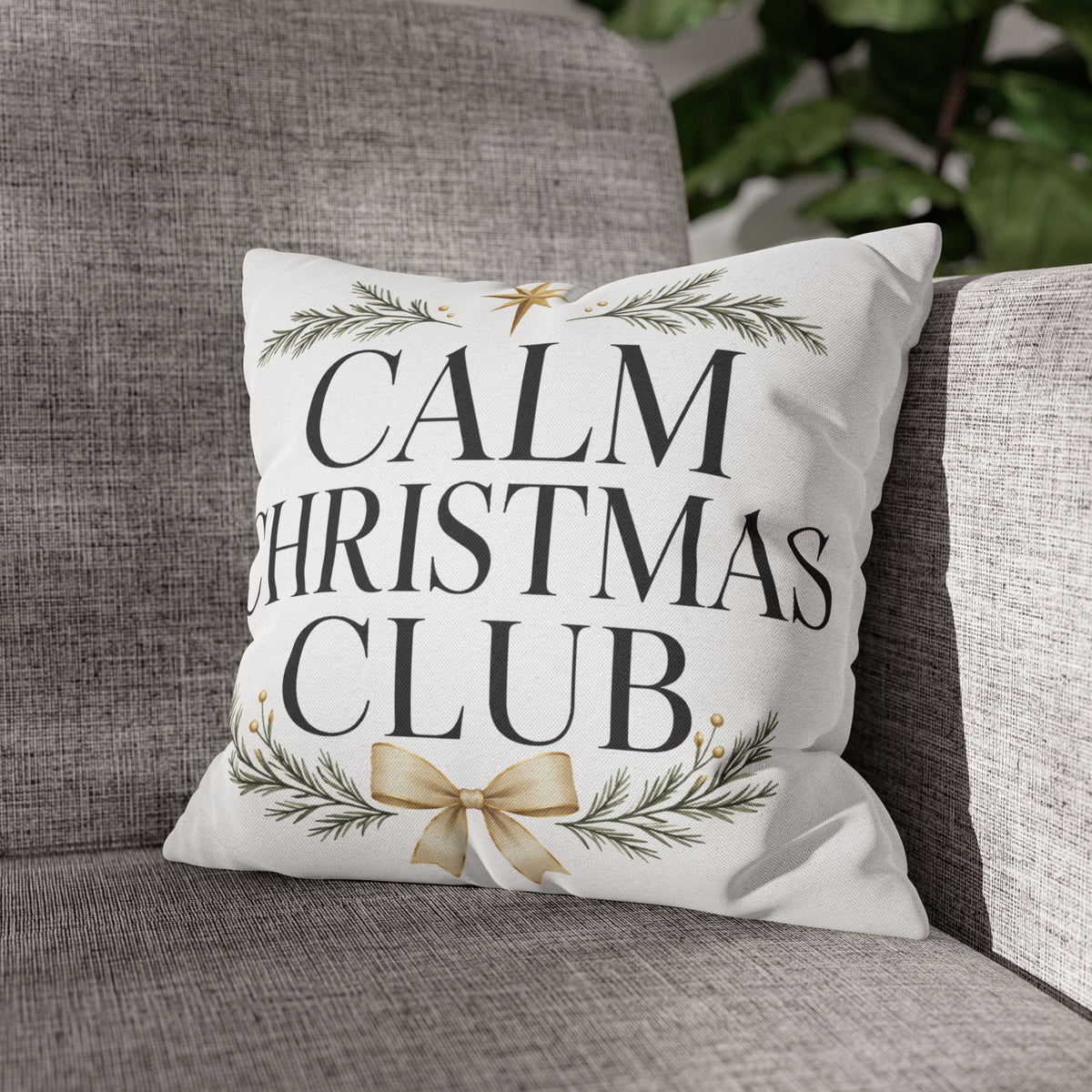 Calm Christmas Club Decorative Pillowcase — Holiday Pine & Gold Bow Throw Cover