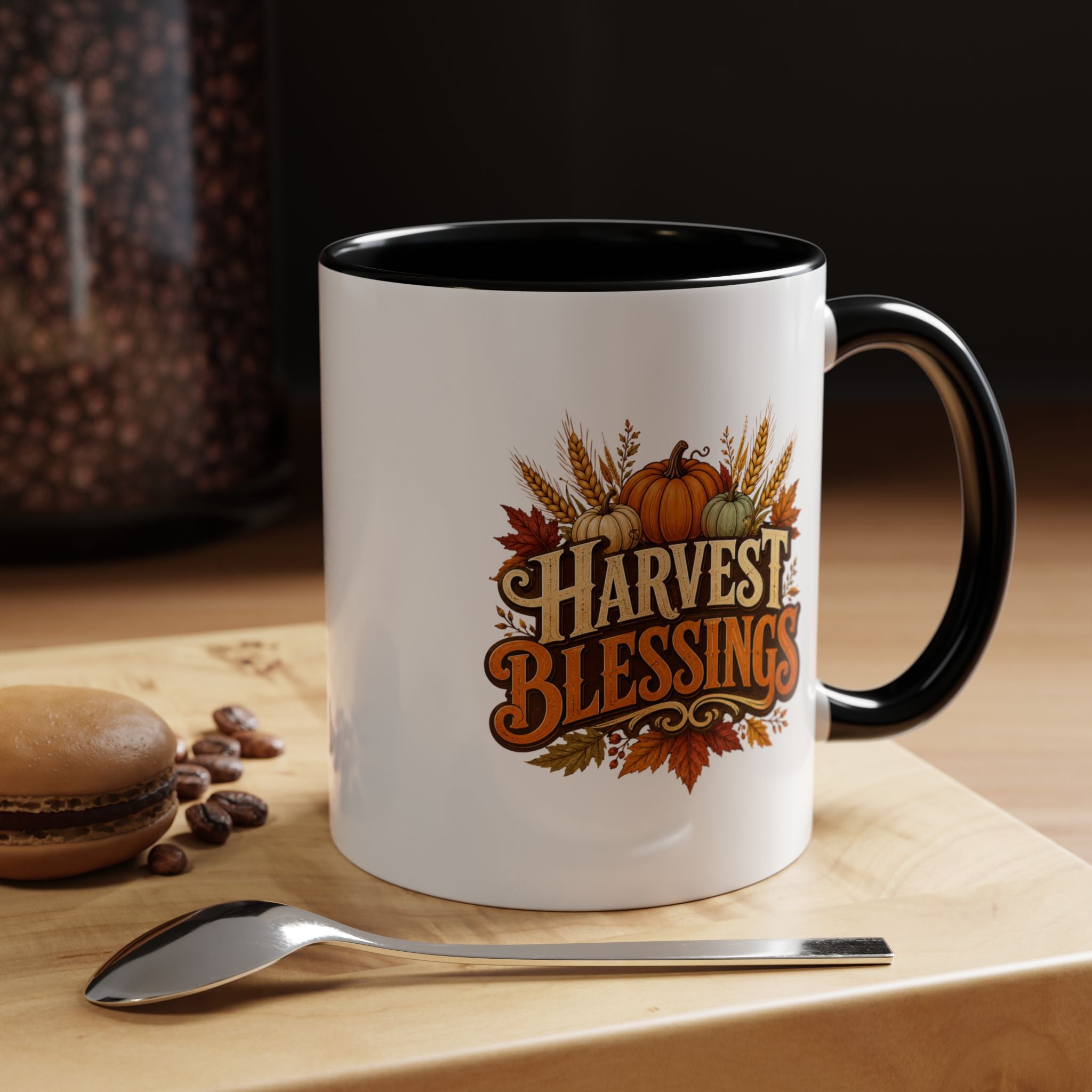 Thanksgiving Mug Harvest Blessings Coffee Mug — Fall Pumpkin & Wheat Thanksgiving Mug