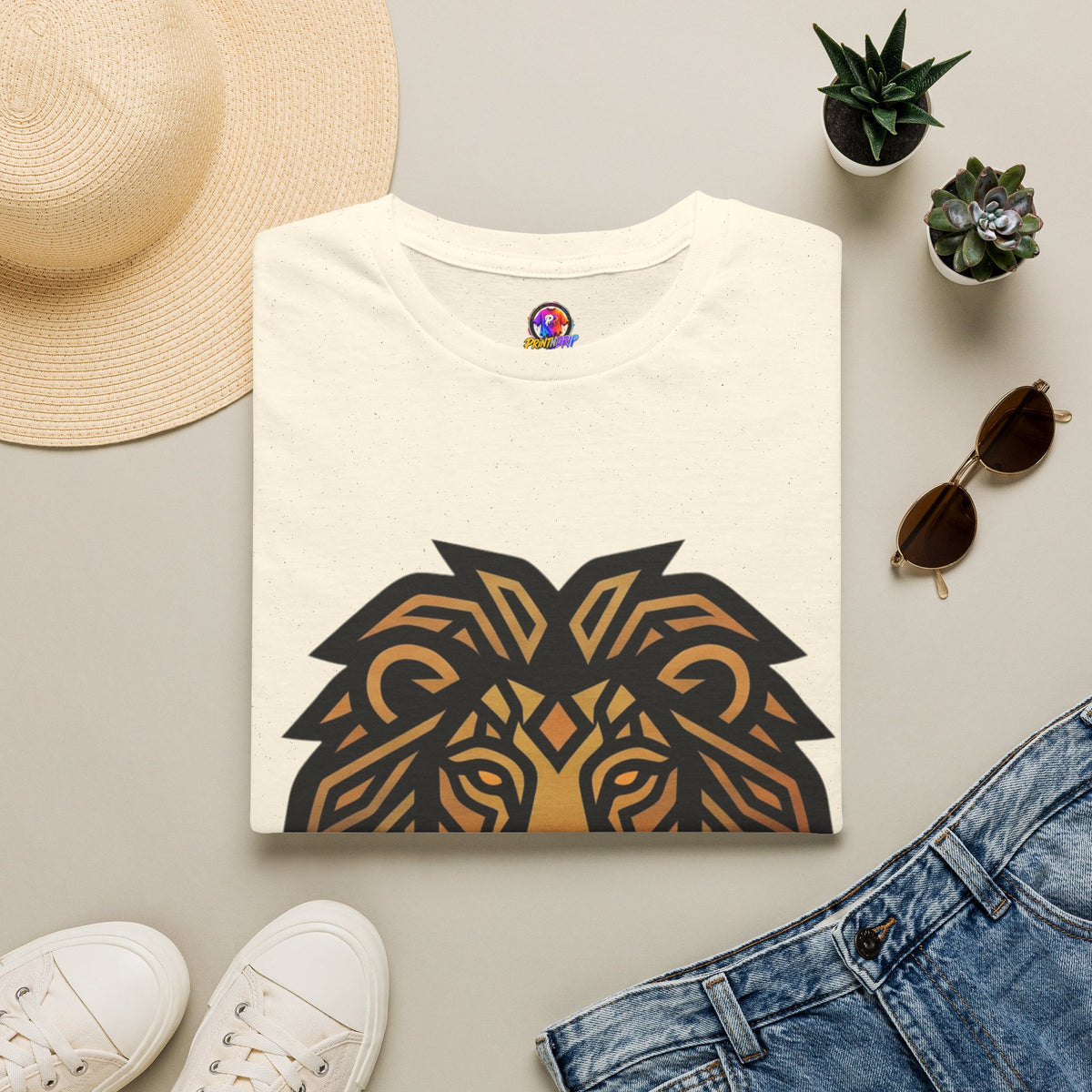 Leo Zodiac Lion Head T-Shirt — Geometric Tribal Lion Graphic Tee