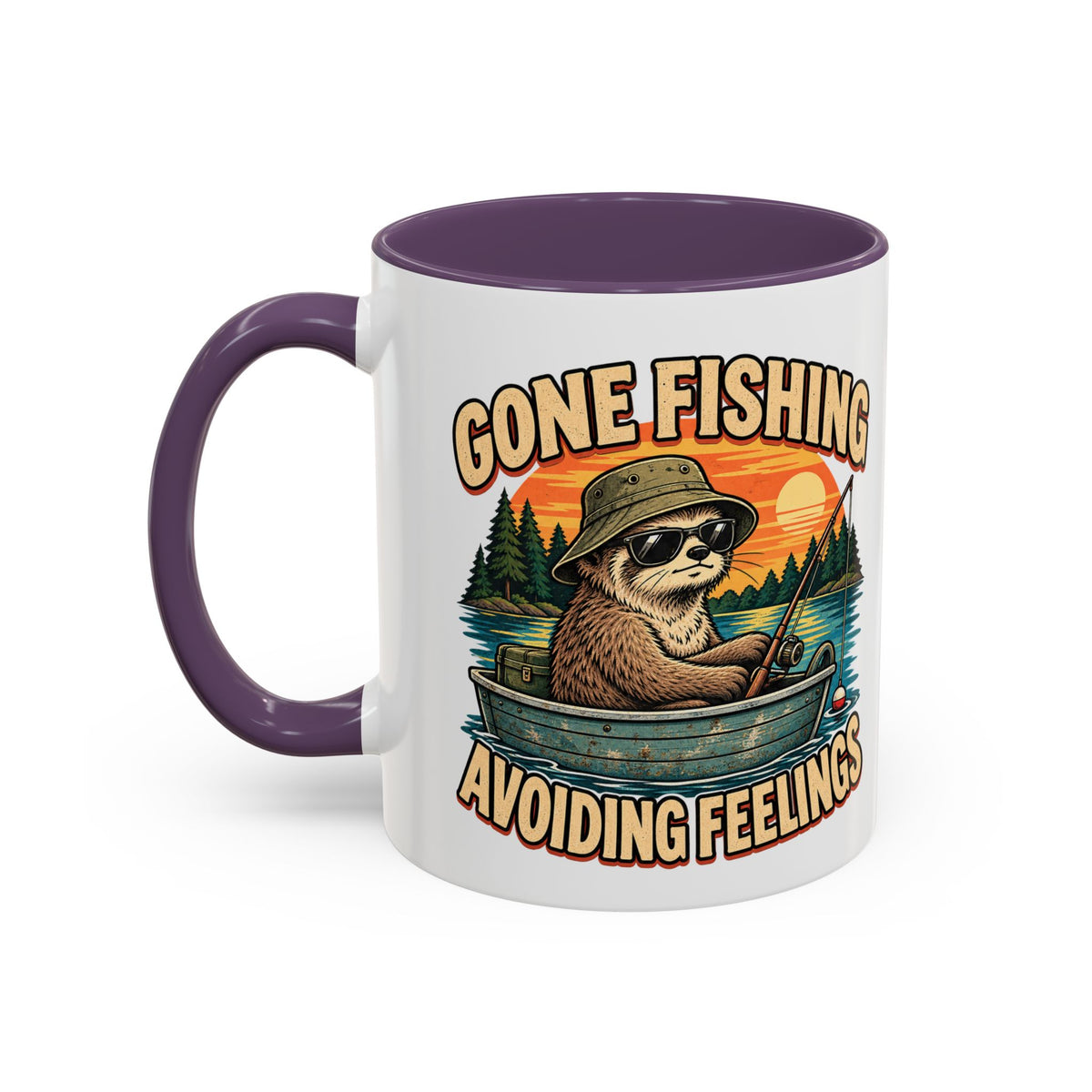 Funny And Witty "Gone Fishing Avoiding Feelings" Accent Coffee Mug (11, 15oz)