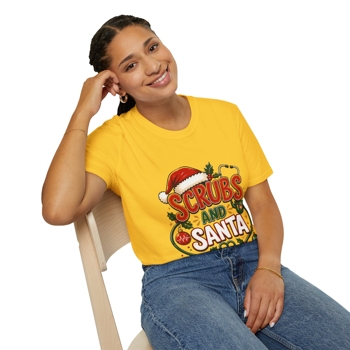 Scrubs and Santa Christmas Tee — Funny Nurse Holiday T-Shirt