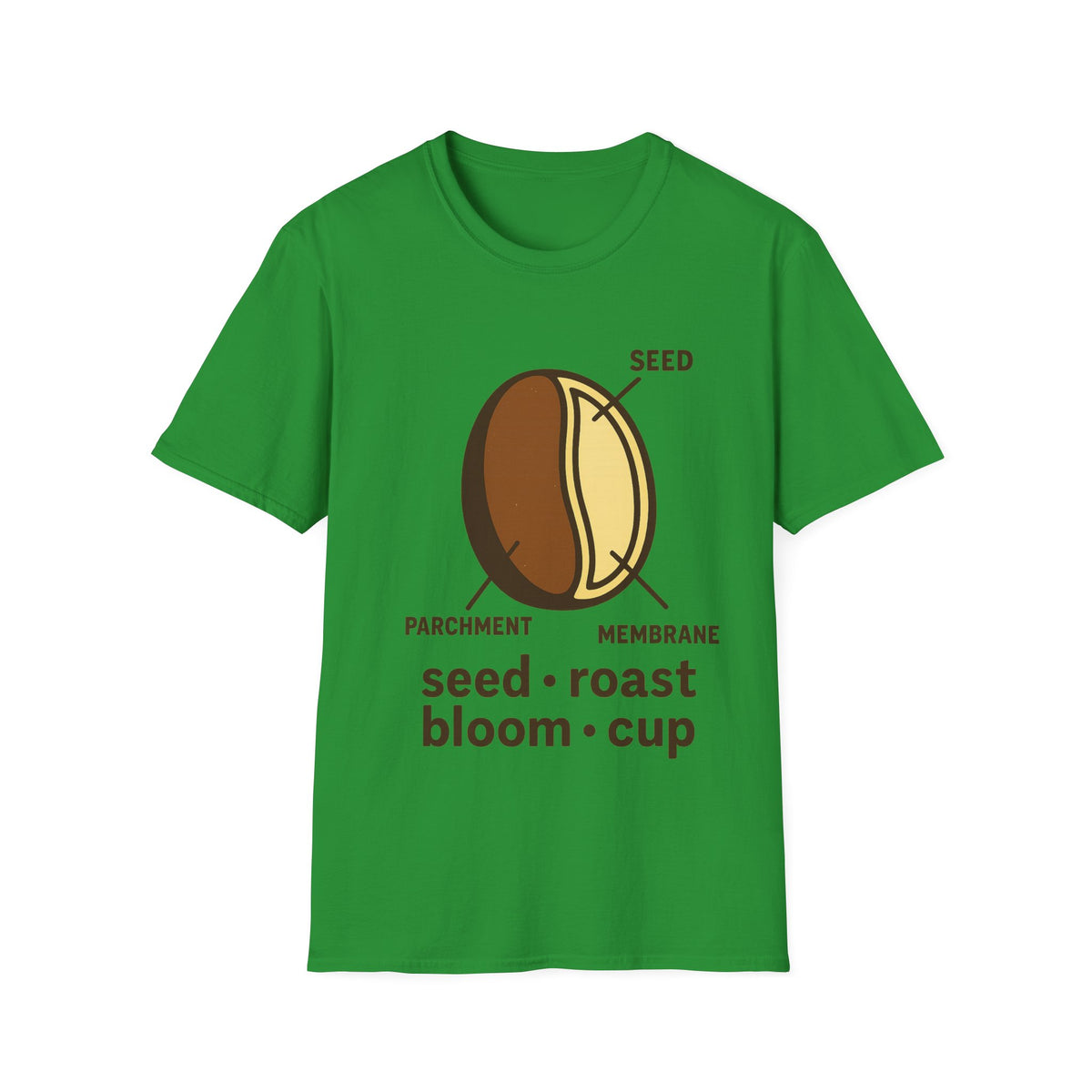 "Seed Roast Bloom Cup" Coffee Bean Graphic Tee - Minimalist Barista Aesthetic White T-Shirt - Trending Now - September 2026