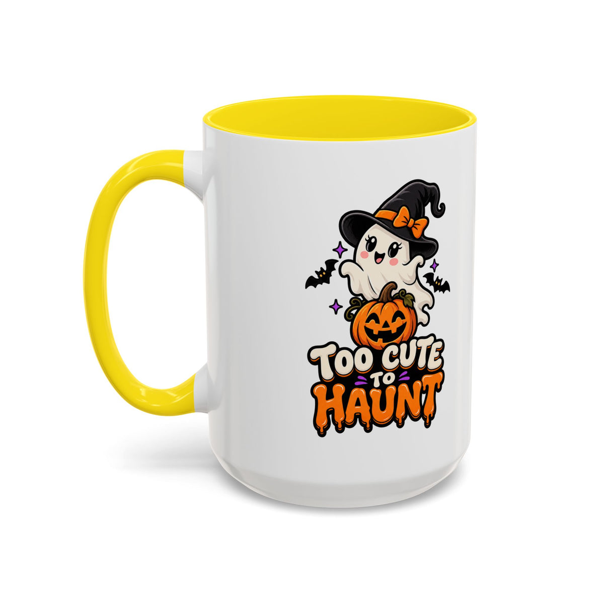 Halloween Coffee Mug - 'Too Cute to Haunt' Ghost Pumpkin Accent Mug