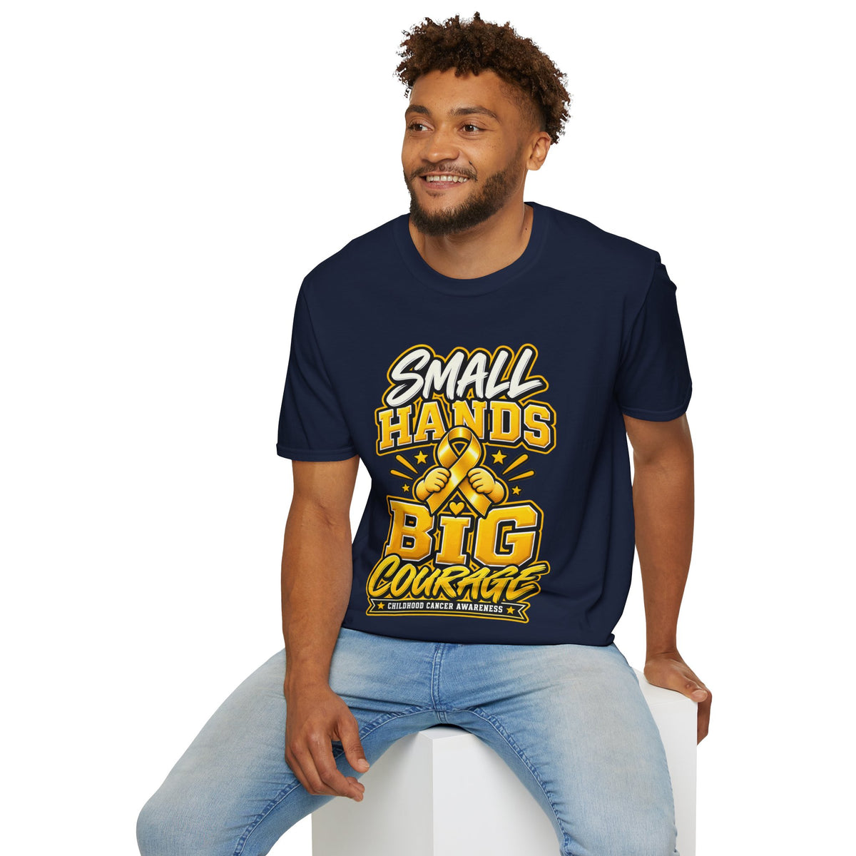 Children's Cancer Awareness T-Shirt — "Small Hands Big Courage" Yellow Ribbon