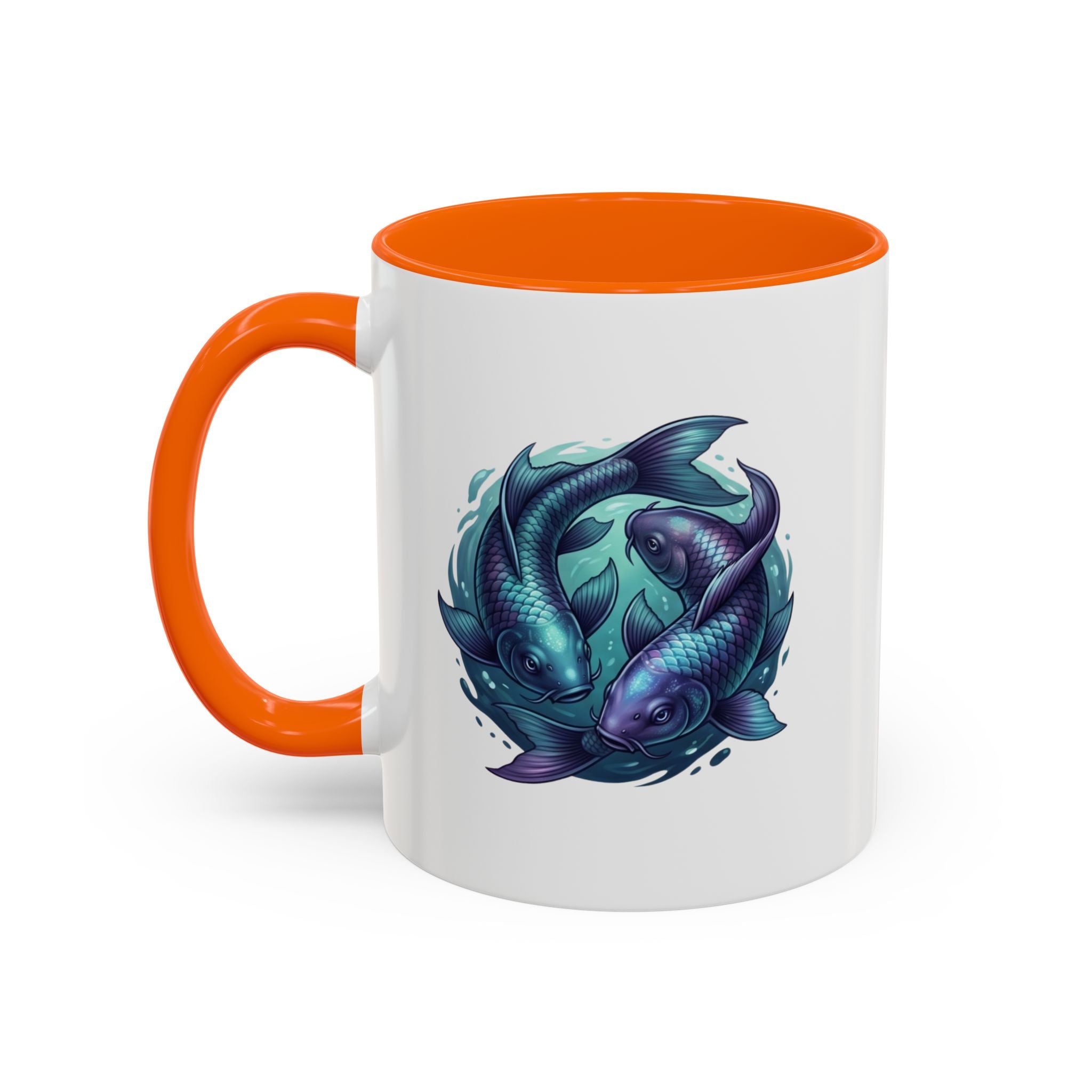 Koi Fish Accent Coffee Mug — Blue Pisces Ceramic Mug