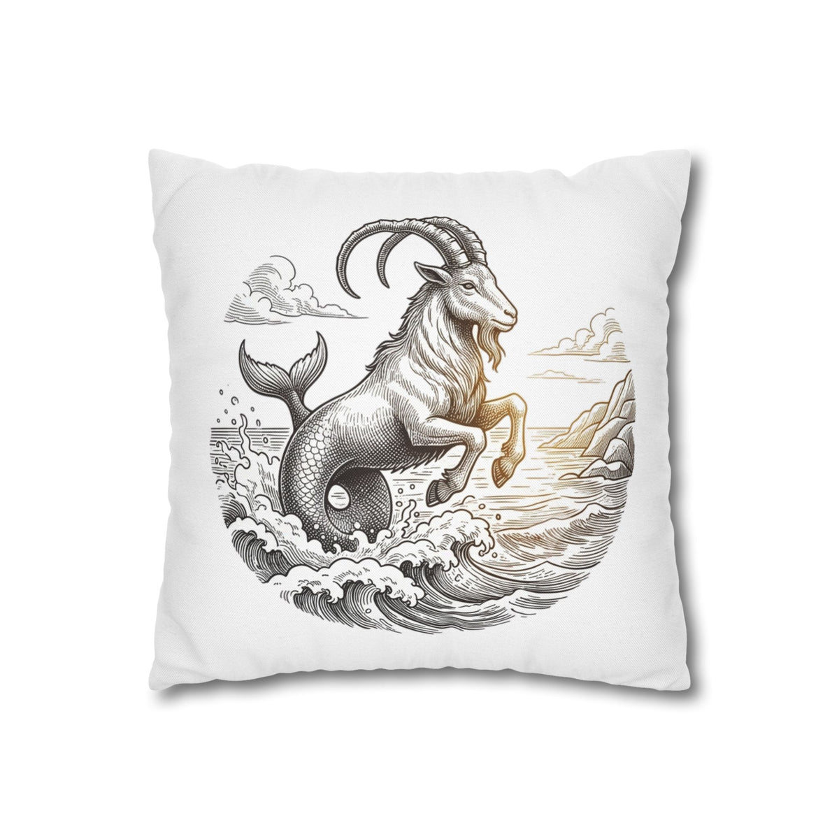 Capricorn Sea-Goat Decorative Pillowcase — Zodiac Mythical Creature Throw Pillow Cover