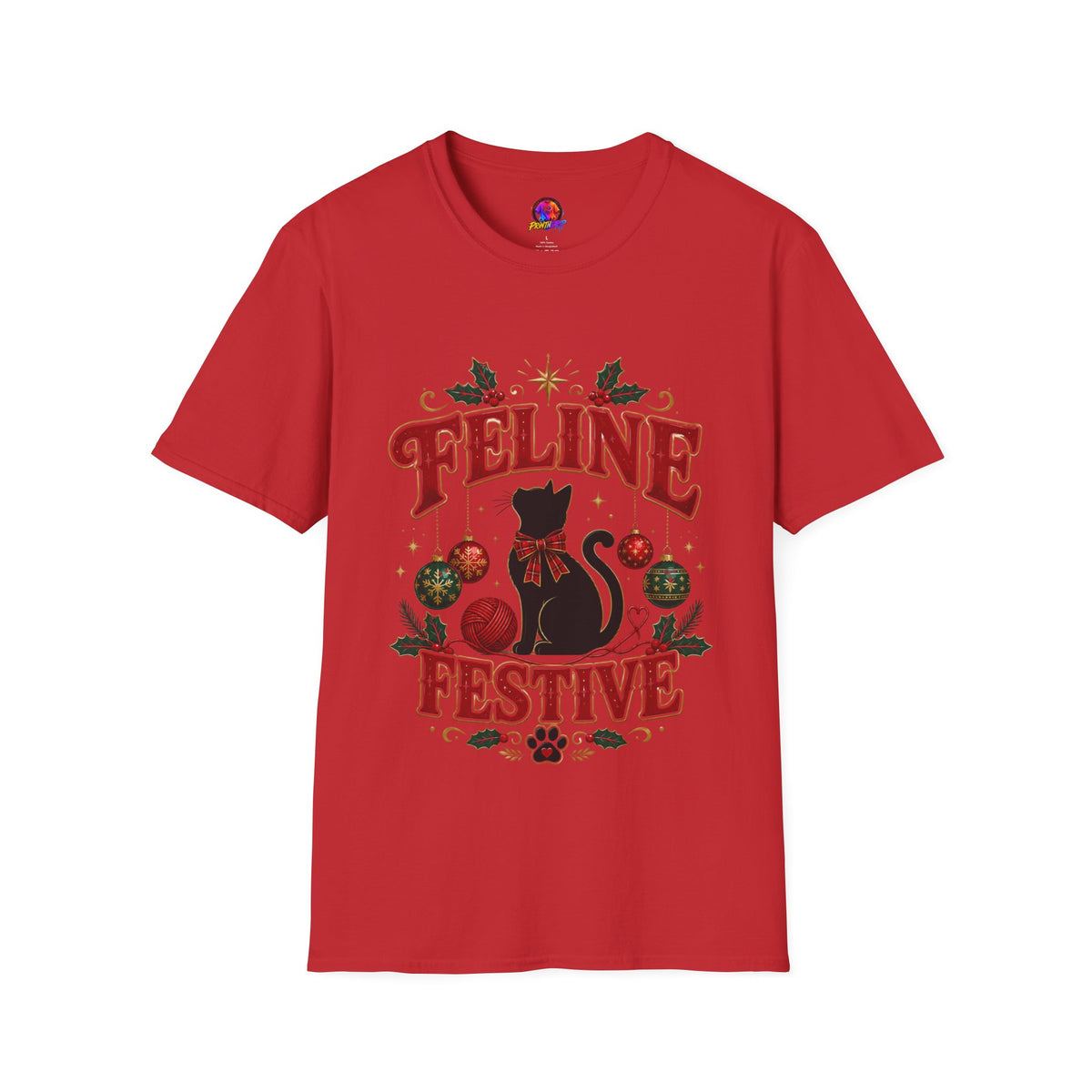 Feline Festive T-Shirt — Cute Black Cat Christmas Holiday Tee