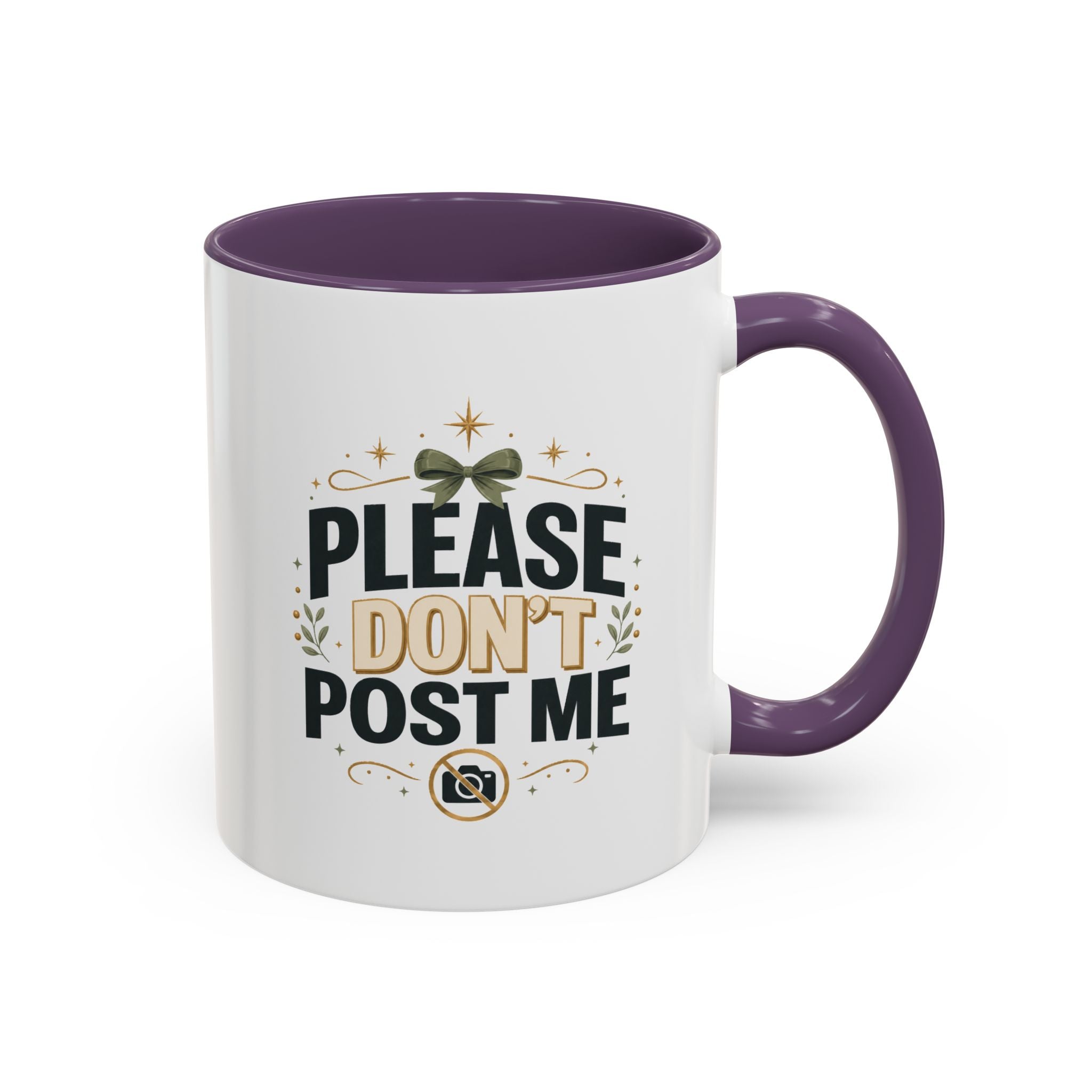 Christmas Please Don't Post Me Accent Coffee Mug — Funny Privacy Camera Gift
