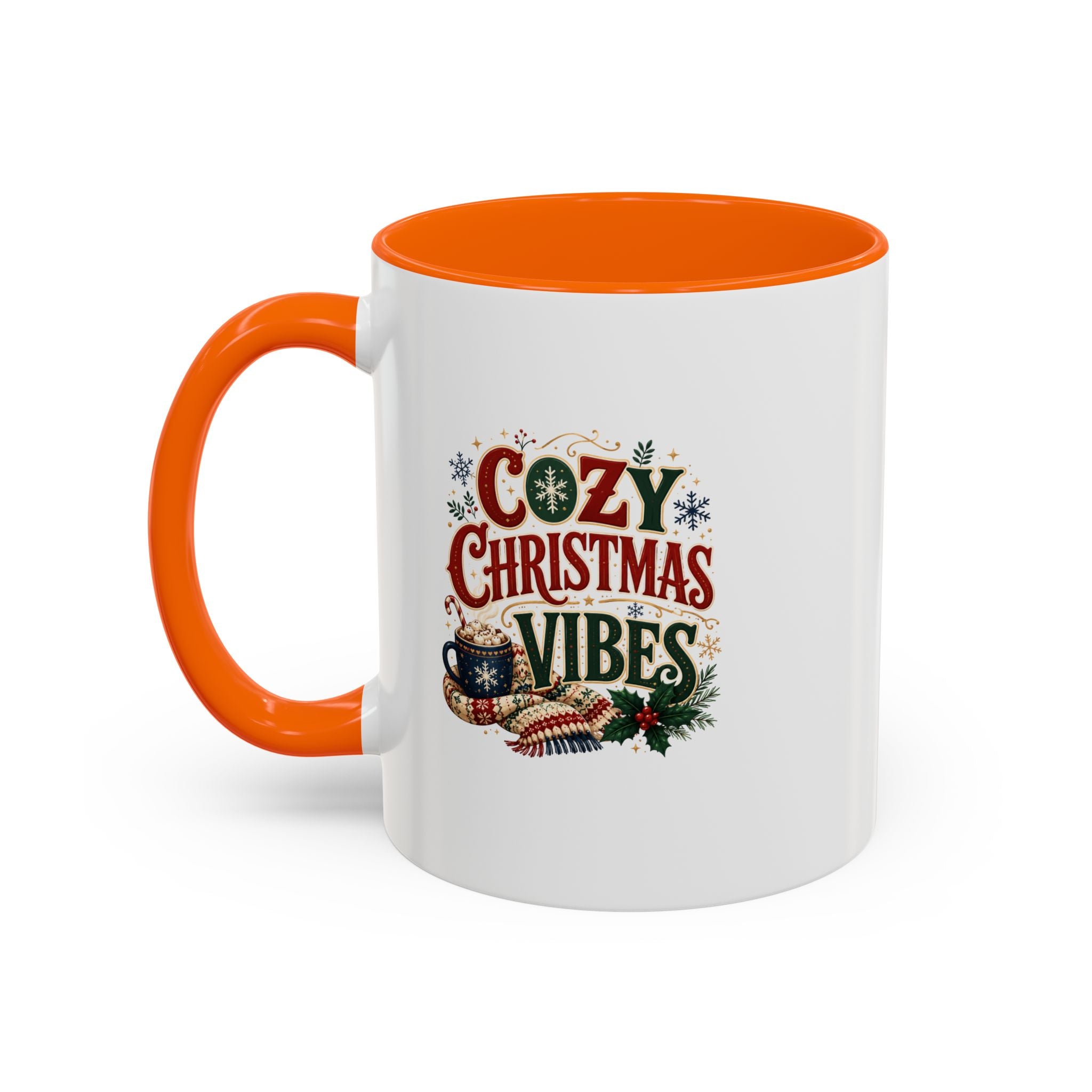Cozy Christmas Vibes Accent Coffee Mug — Holiday Hot Cocoa Mug
