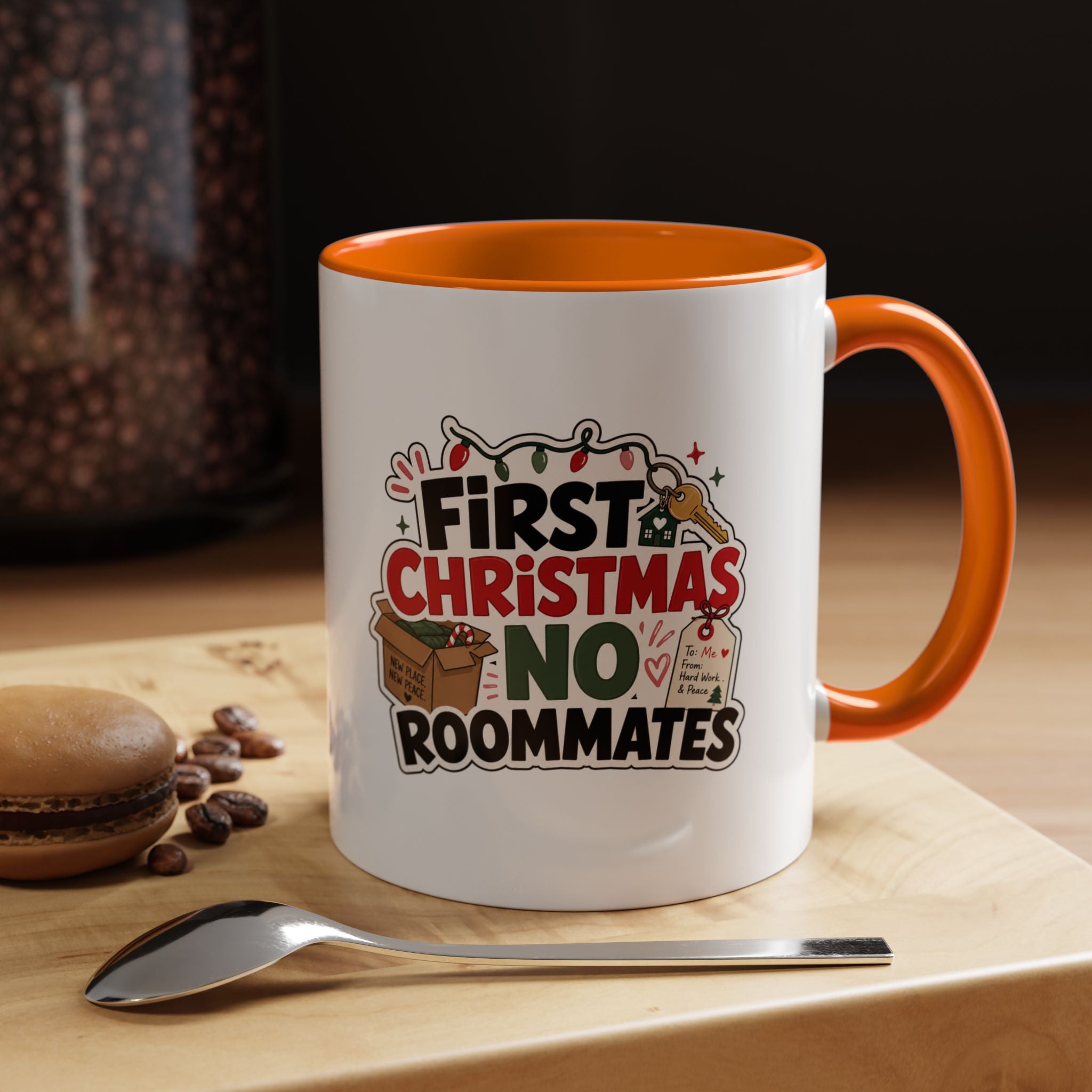 Modern Day Christmas First Christmas No Roommates Accent Coffee Mug — Funny Holiday Gift for New Homeowners & Dorm Residents
