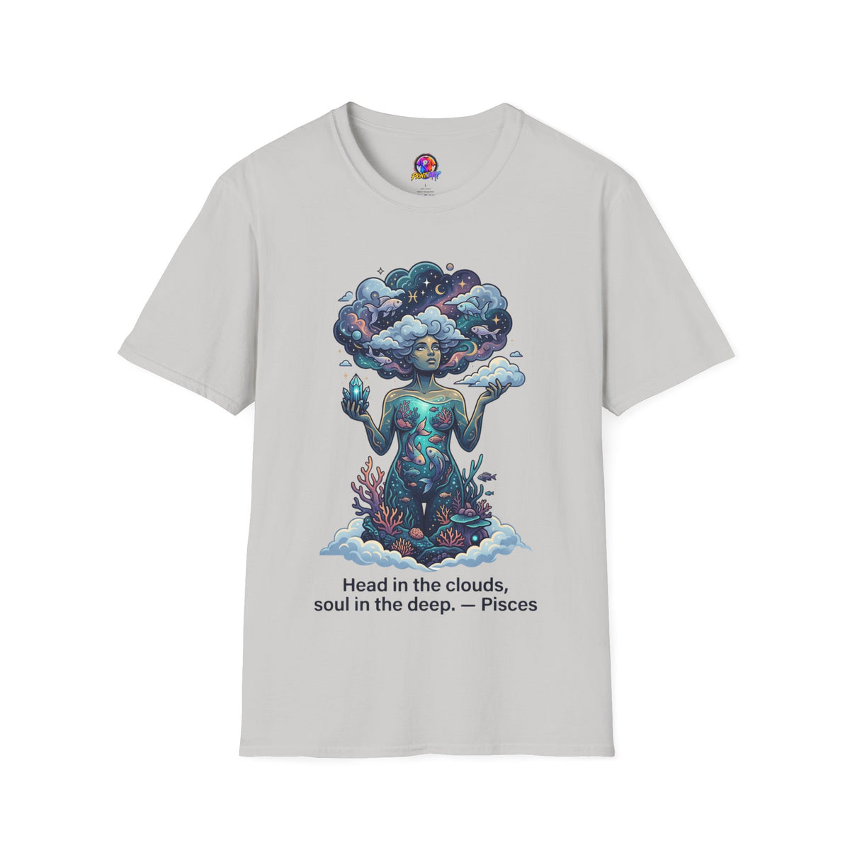 Pisces Zodiac in the Clouds T-Shirt — Dreamy Cosmic Woman Graphic Tee
