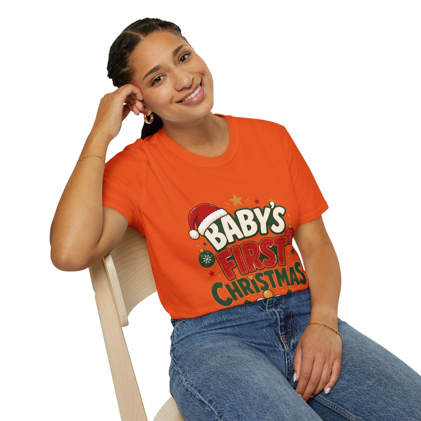 Baby's First Christmas T-Shirt — Festive Santa Hat & Ornaments Holiday Tee