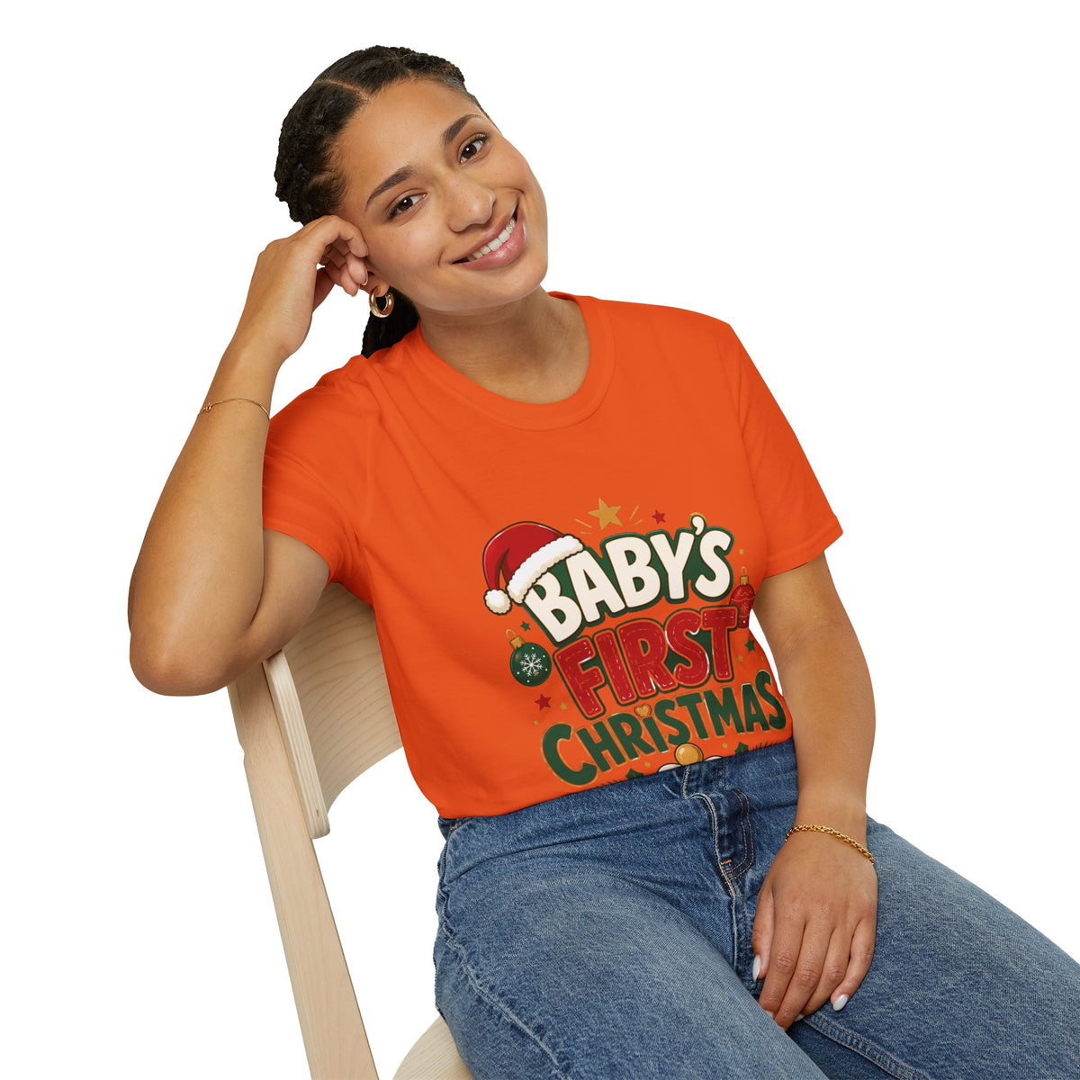 Baby's First Christmas T-Shirt — Festive Santa Hat & Ornaments Holiday Tee