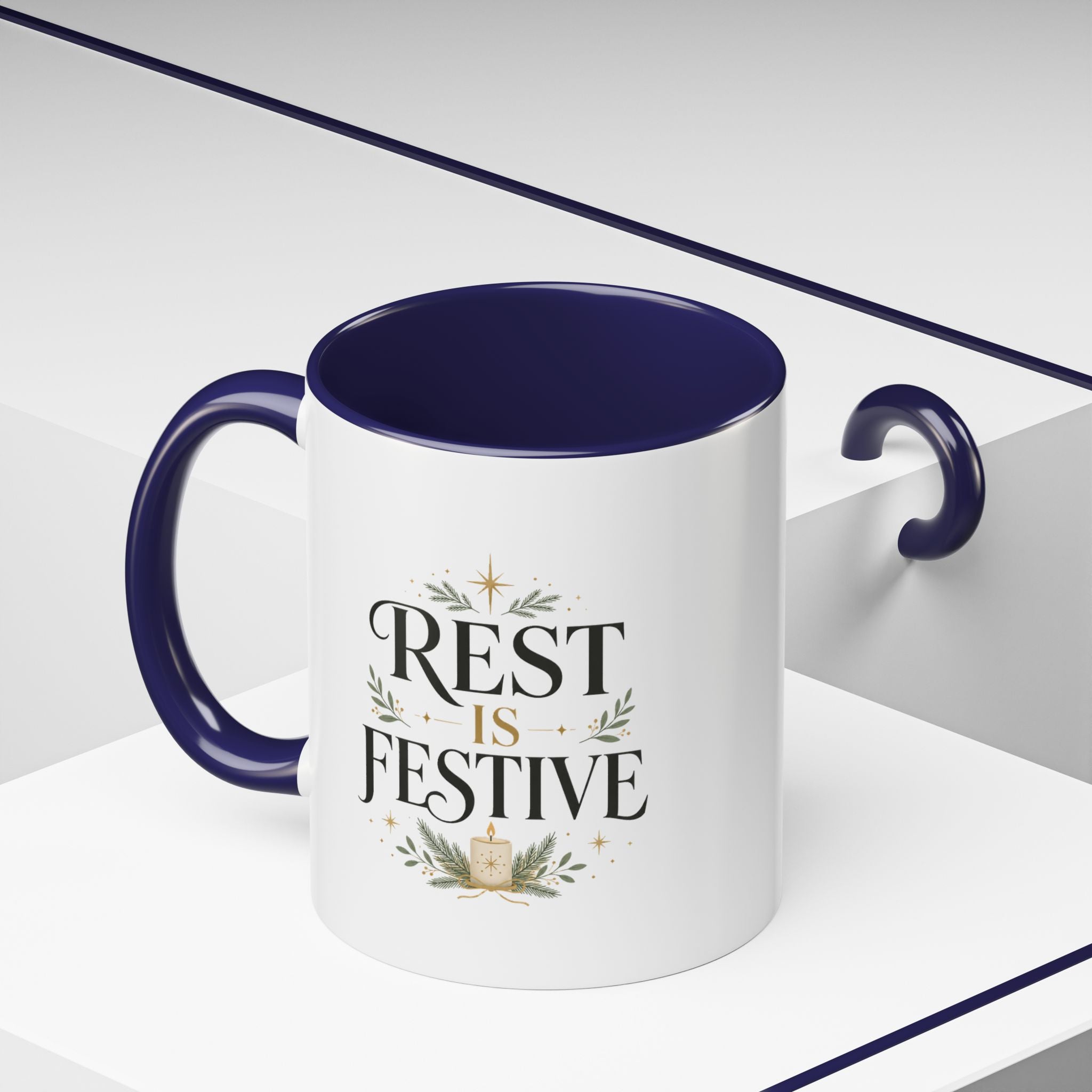 Modern Day Christmas Rest Is Festive Coffee Mug — Holiday Floral Accent