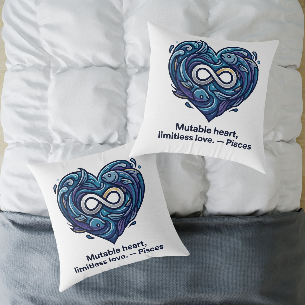 Pisces Zodiac Mutable Heart Limitless Love Square Poly Canvas Pillow