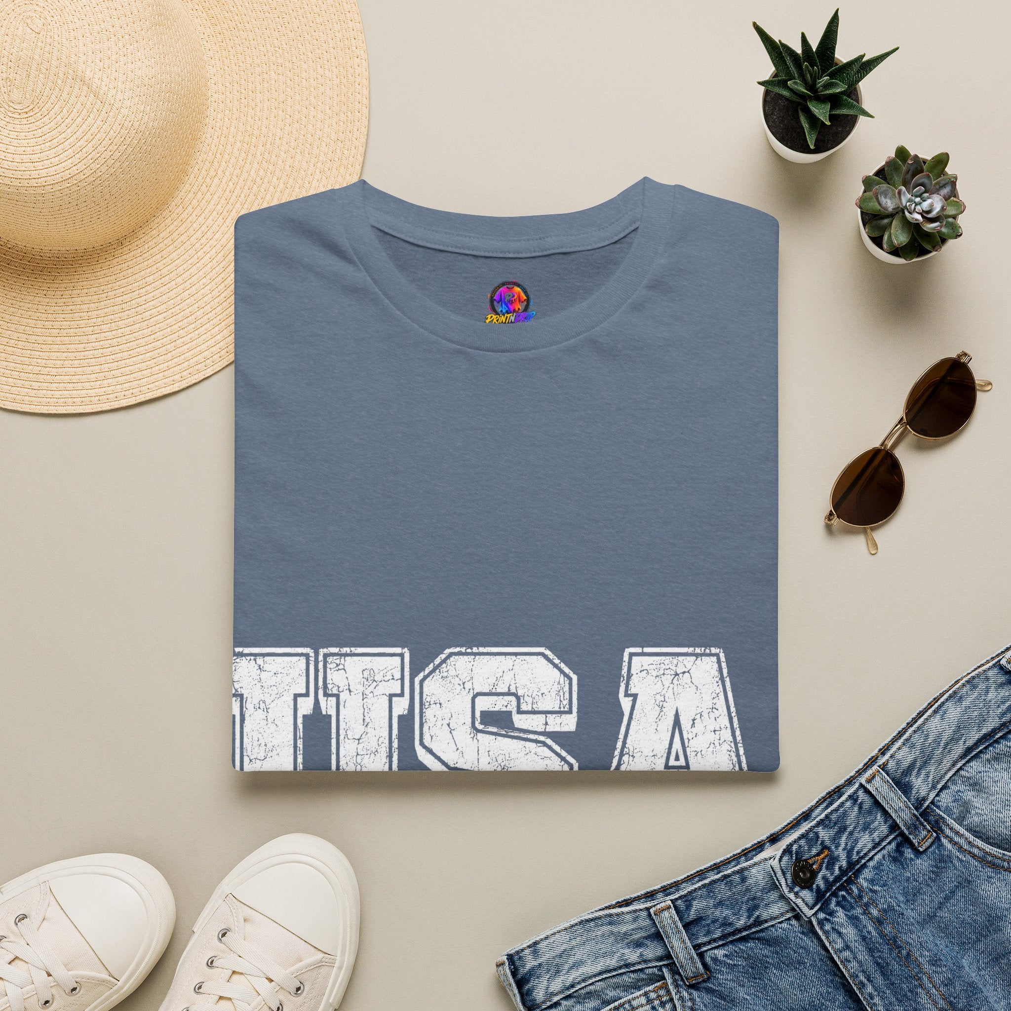 USA Vintage Block T-Shirt — Patriotic Americana Graphic Tee