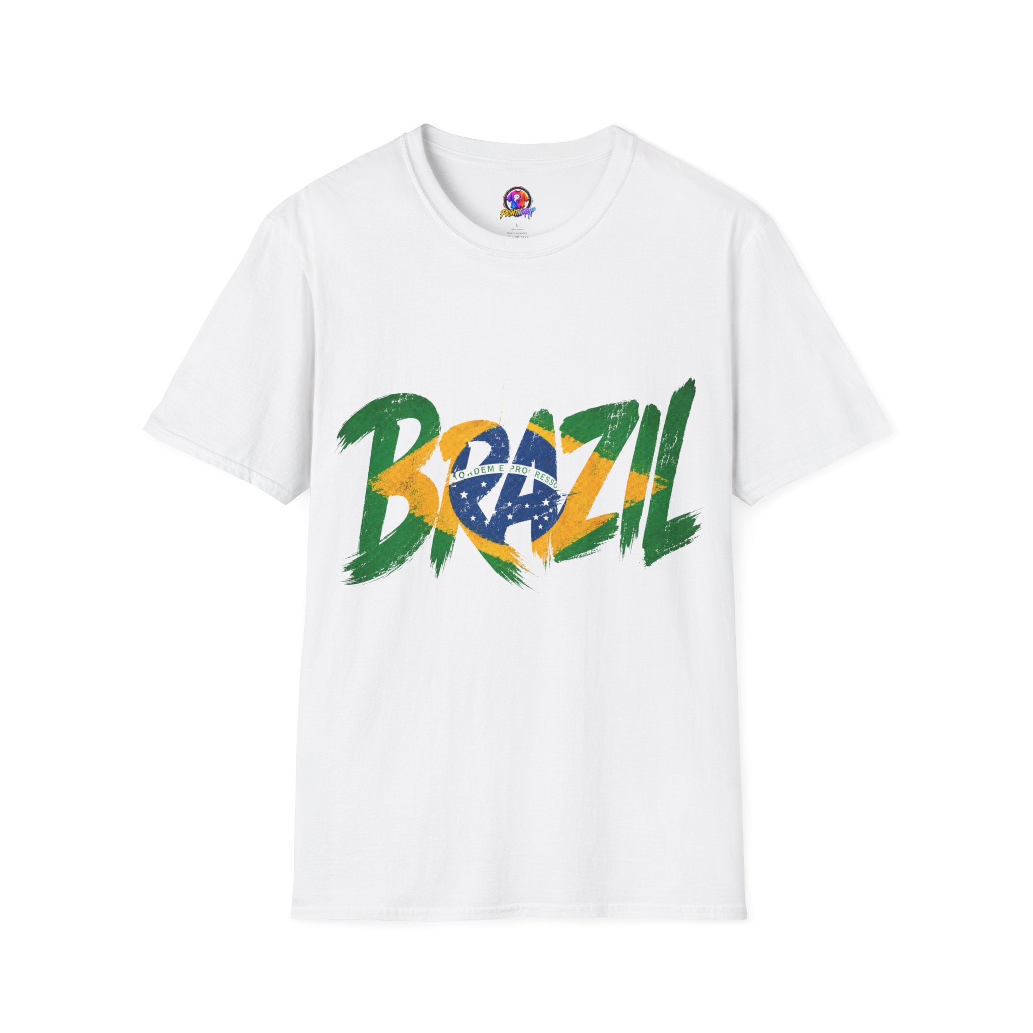Brazil Flag Graphic T-Shirt — Bold Brazil Script with National Flag Motif
