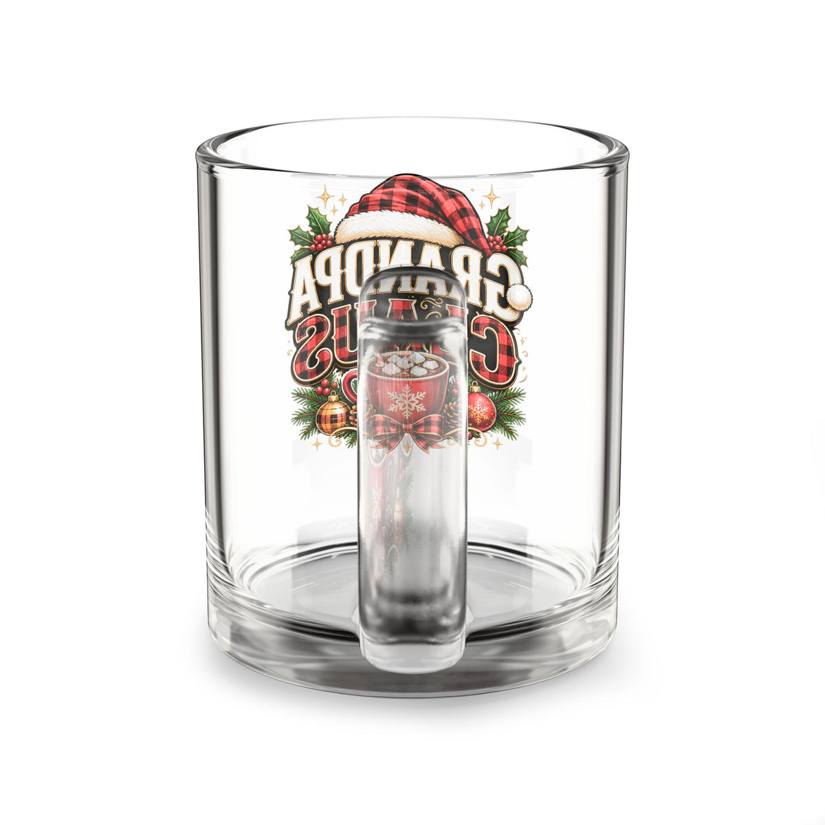 Christmas Glass Mug 10 oz Glass Mug — "Grandpa Claus" Christmas Holiday Glass Coffee Mug (10oz)