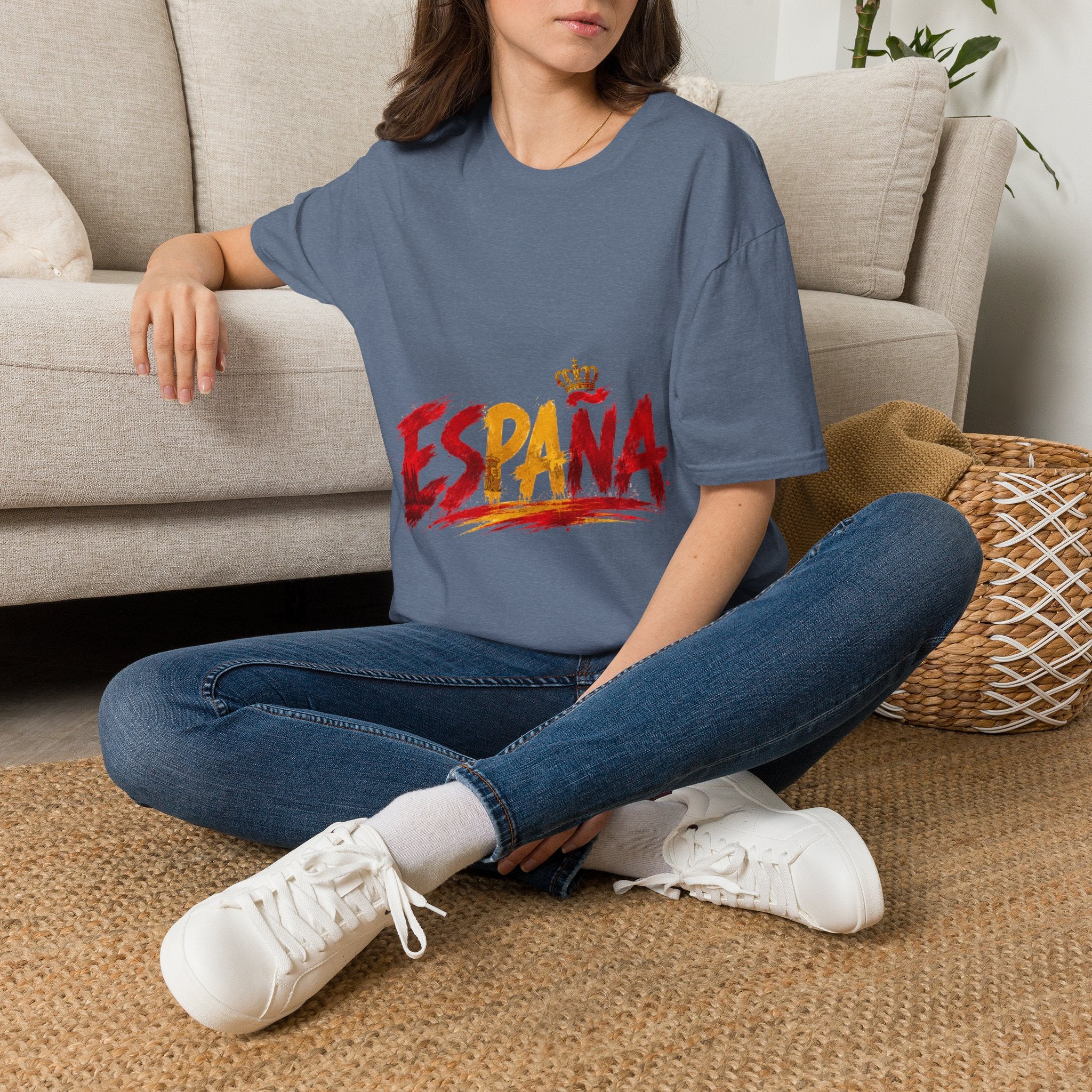 Spain  Graphic T-Shirt — Spanish Flag Brushstroke Design with Crown