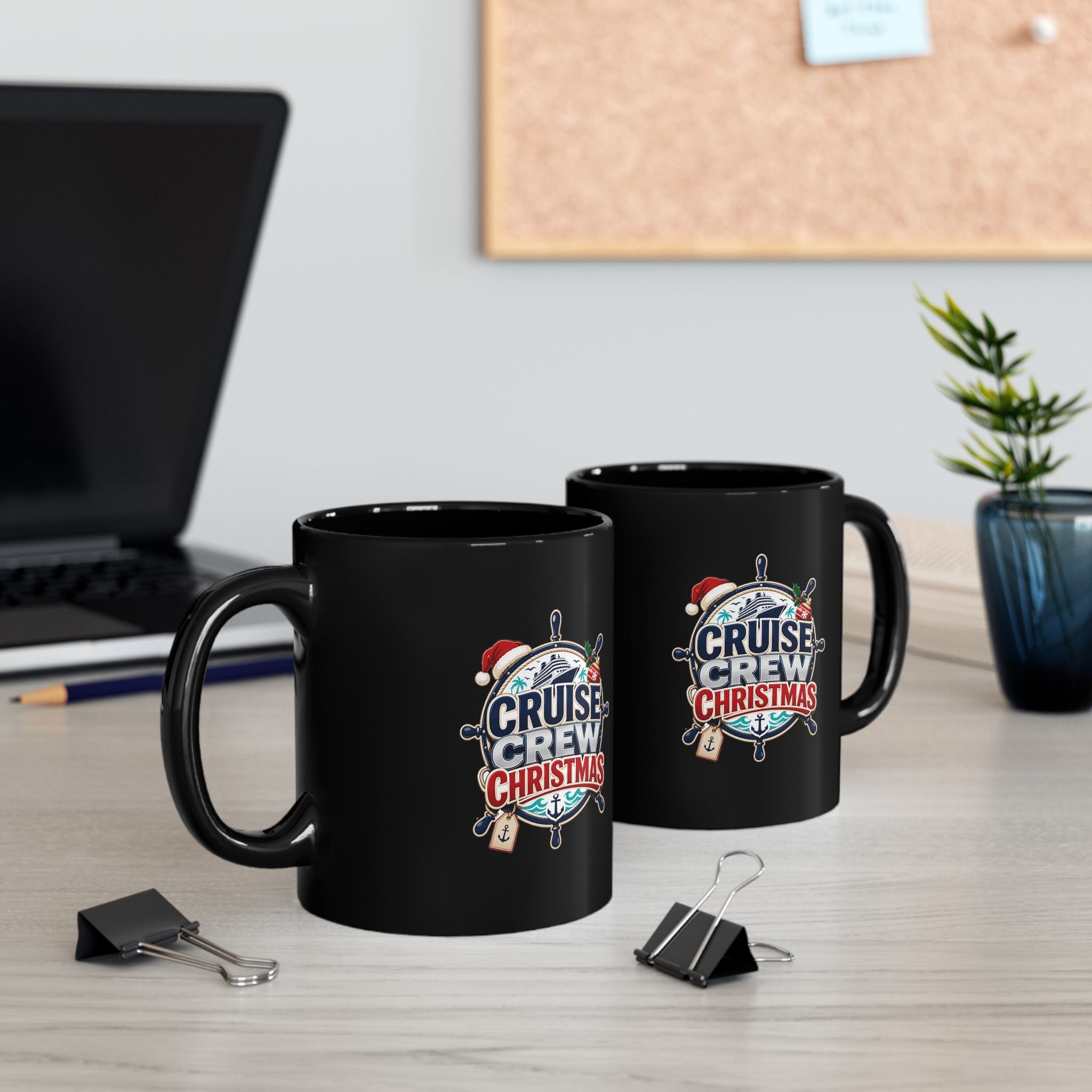 Modern Day Christmas Cruise Crew Christmas Black Mug — Holiday Nautical Coffee Cup
