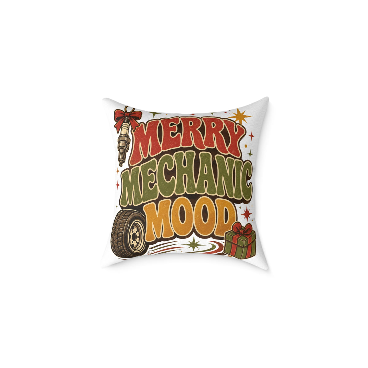 Modern Day Christmas Merry Mechanic Mood Pillow - Christmas Car Mechanic Holiday Throw Pillow