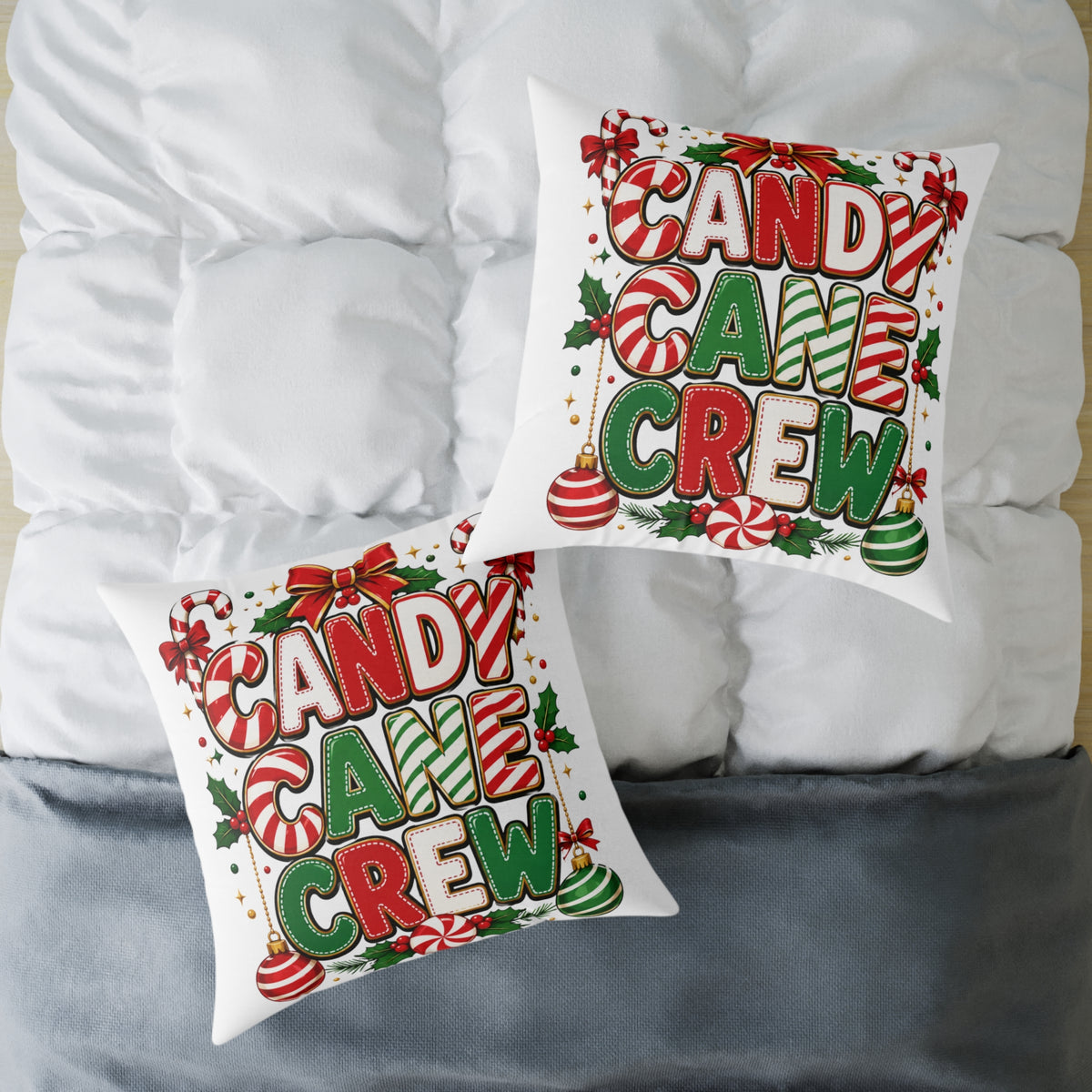 Christmas Candy Cane Crew Square Poly Canvas Pillow