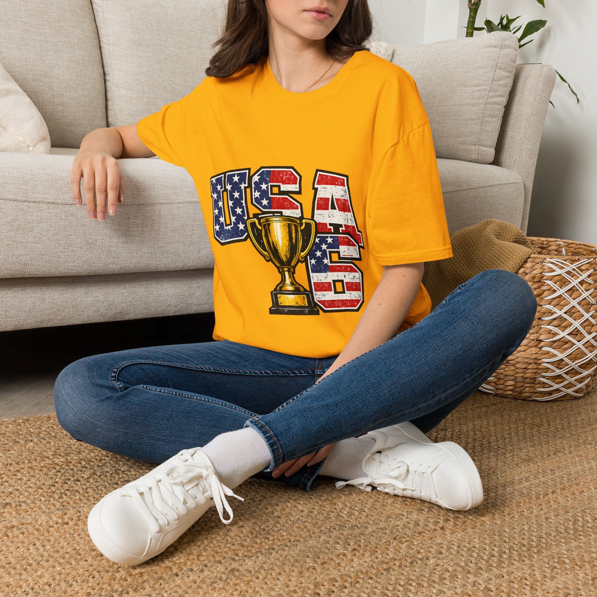 USA Trophy T-Shirt — Patriotic American Flag Graphic Tee
