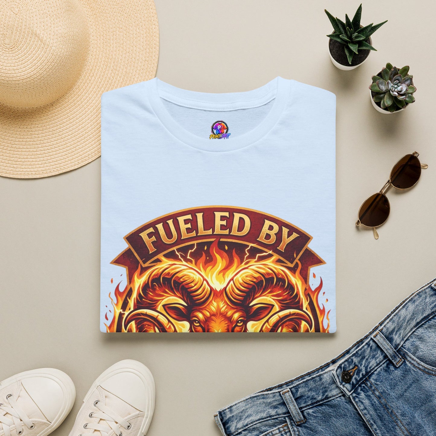 Fueled By Fire & Aries Energy T-Shirt — Zodiac Ram Graphic Tee